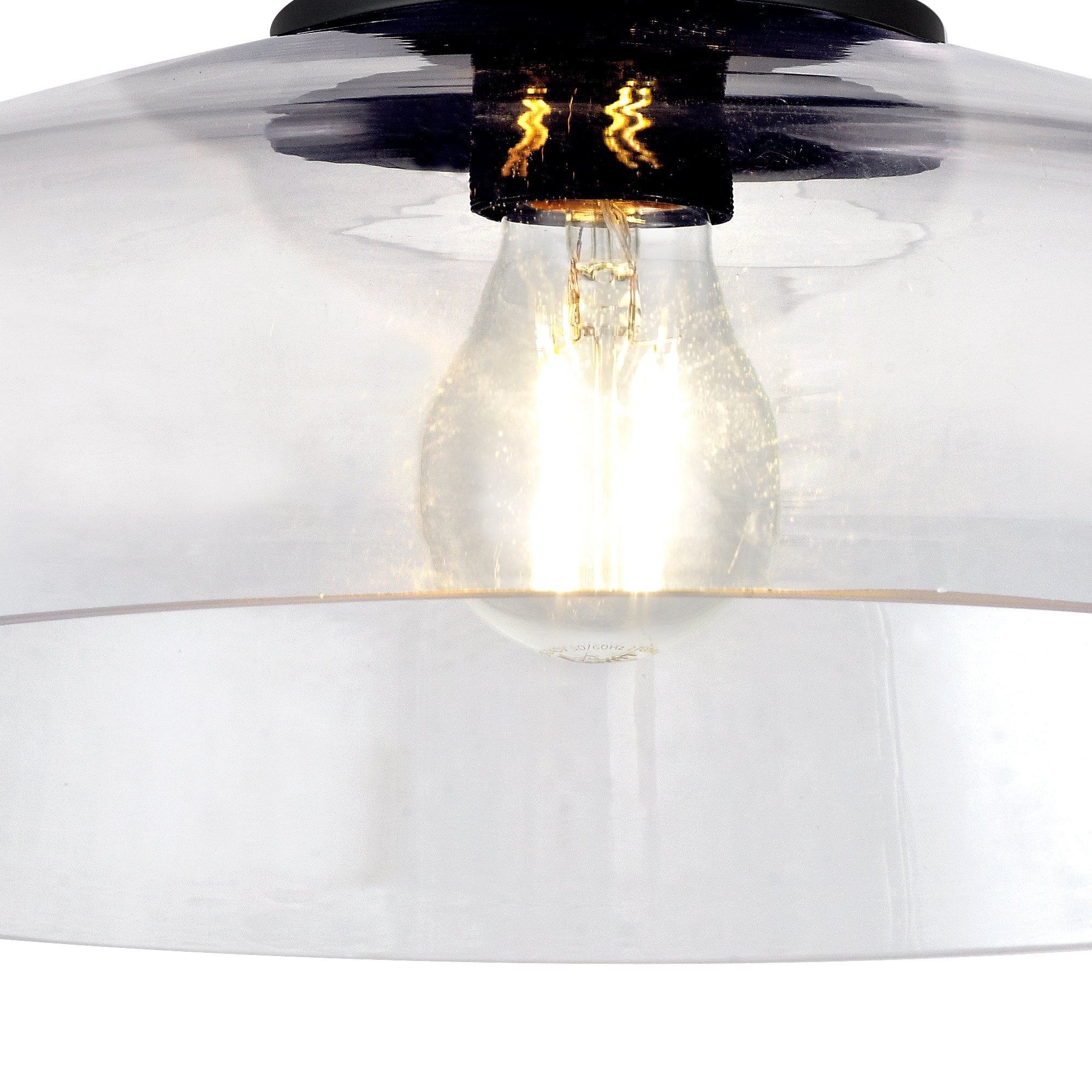 Fabula Mansfield Single Flush Light - 38cm Flat Round Glass Shade - Matt Black & Clear Glass