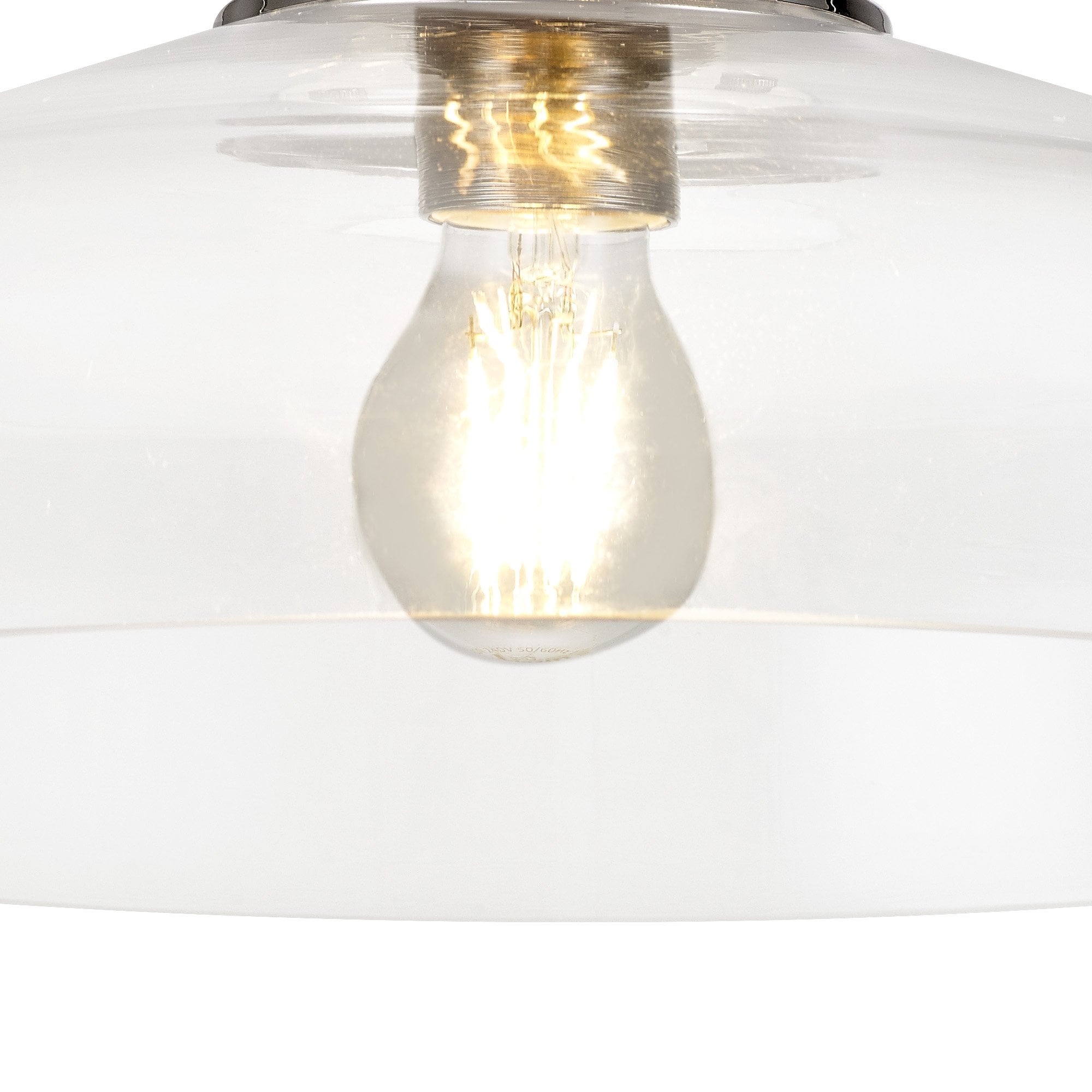 Fabula Mansfield Single Flush Light - 38cm Flat Round Glass Shade - Polished Nickel & Clear Glass