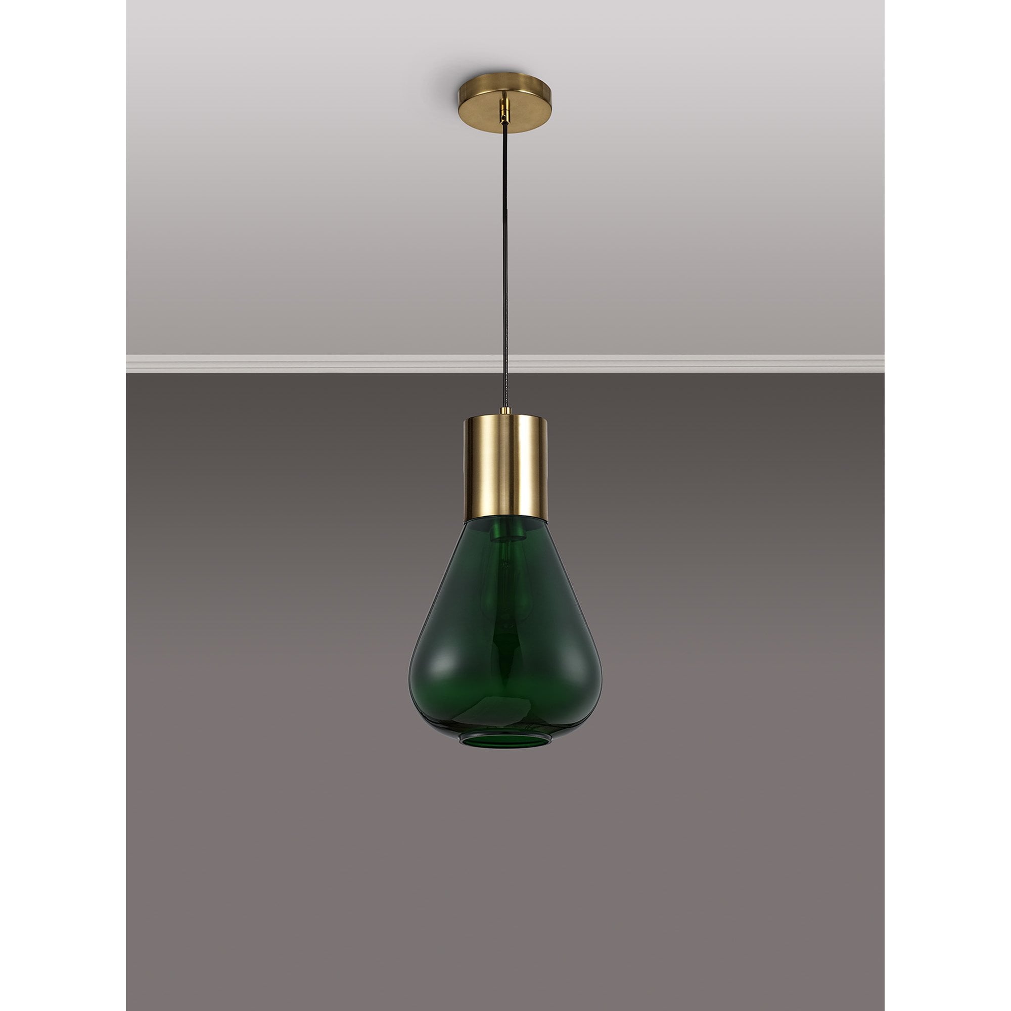 Fabula Maple Narrow Pendant - Aged Brass & Bottle Green Glass