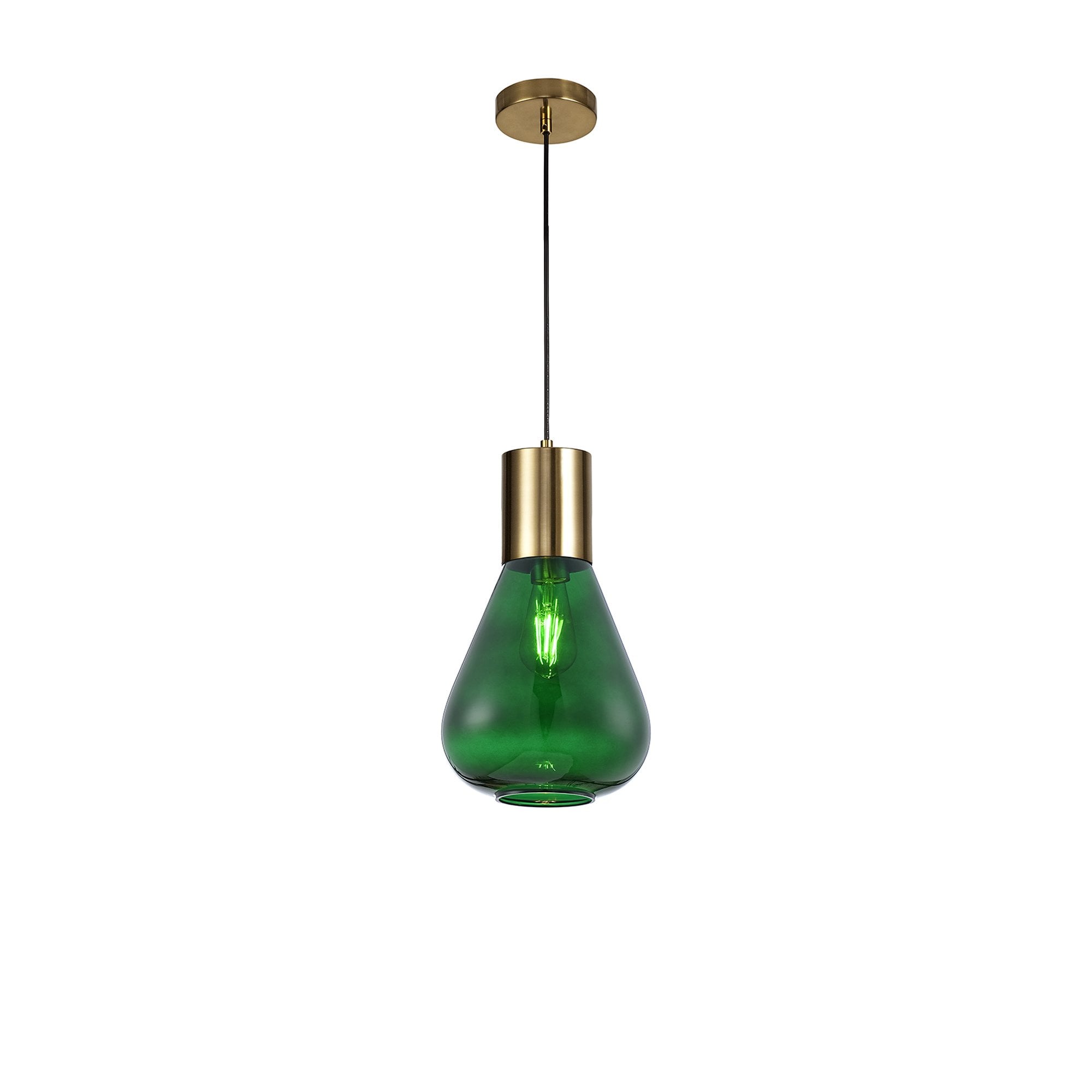Fabula Maple Narrow Pendant - Aged Brass & Bottle Green Glass
