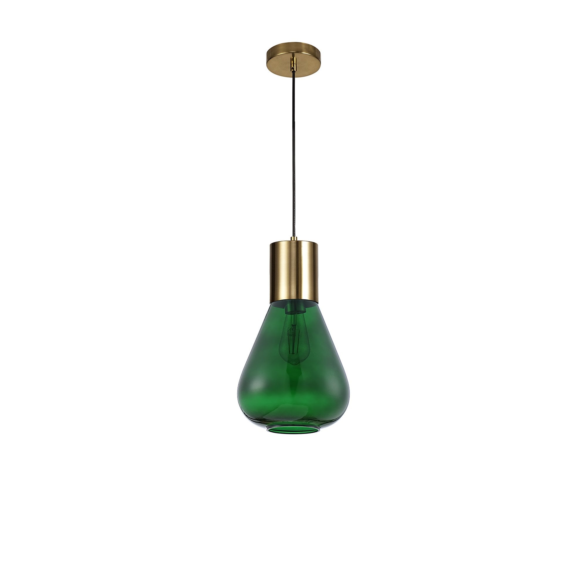 Fabula Maple Narrow Pendant - Aged Brass & Bottle Green Glass
