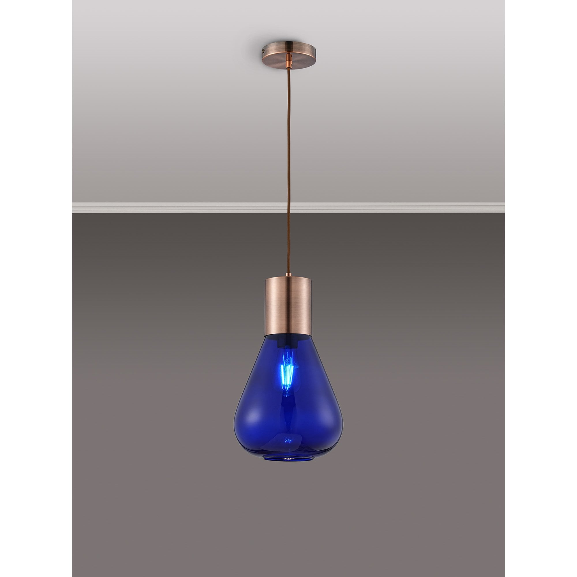 Fabula Maple Narrow Pendant - Antique Copper & Blue Ink Glass
