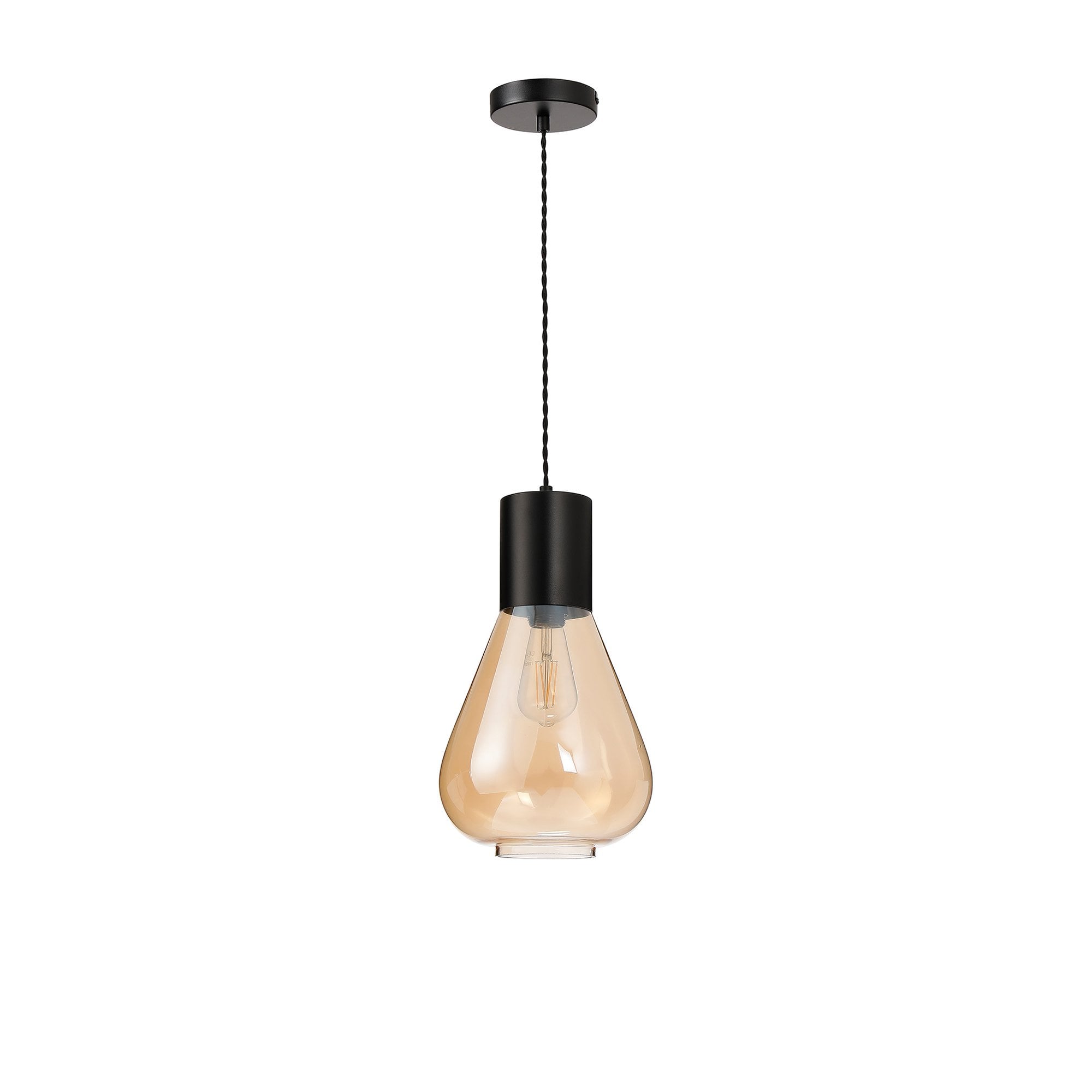 Fabula Maple Narrow Pendant - Satin Black & Amber Glass
