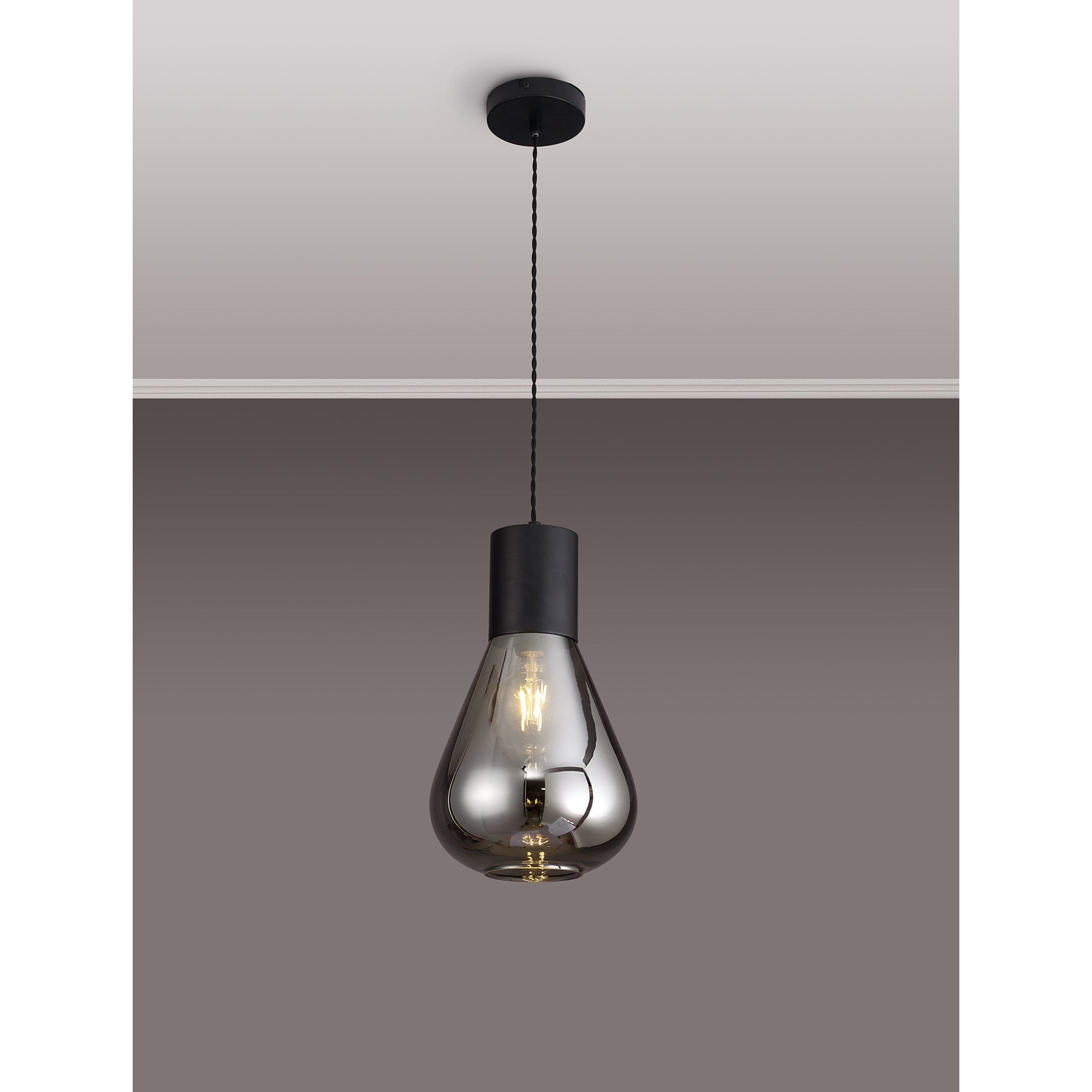 Fabula Maple Narrow Pendant - Satin Black & Smoke Plated Glass