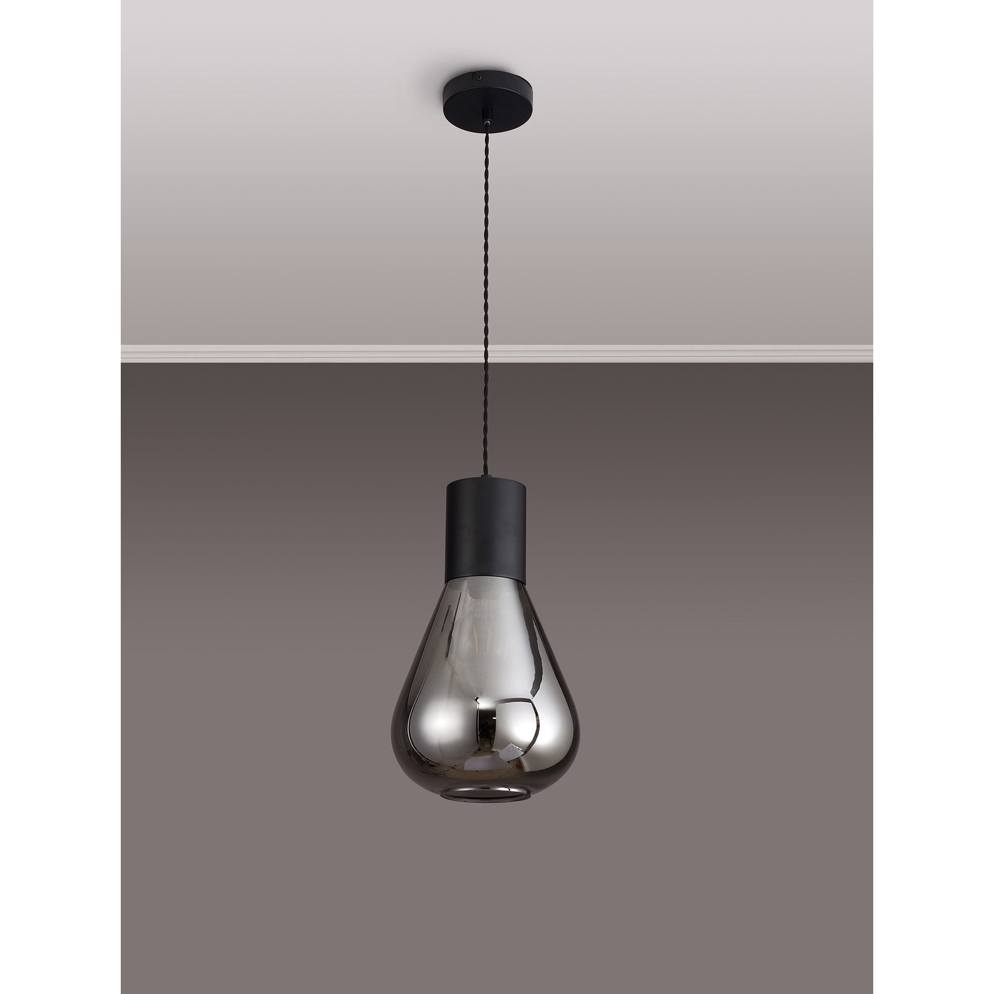 Fabula Maple Narrow Pendant - Satin Black & Smoke Plated Glass