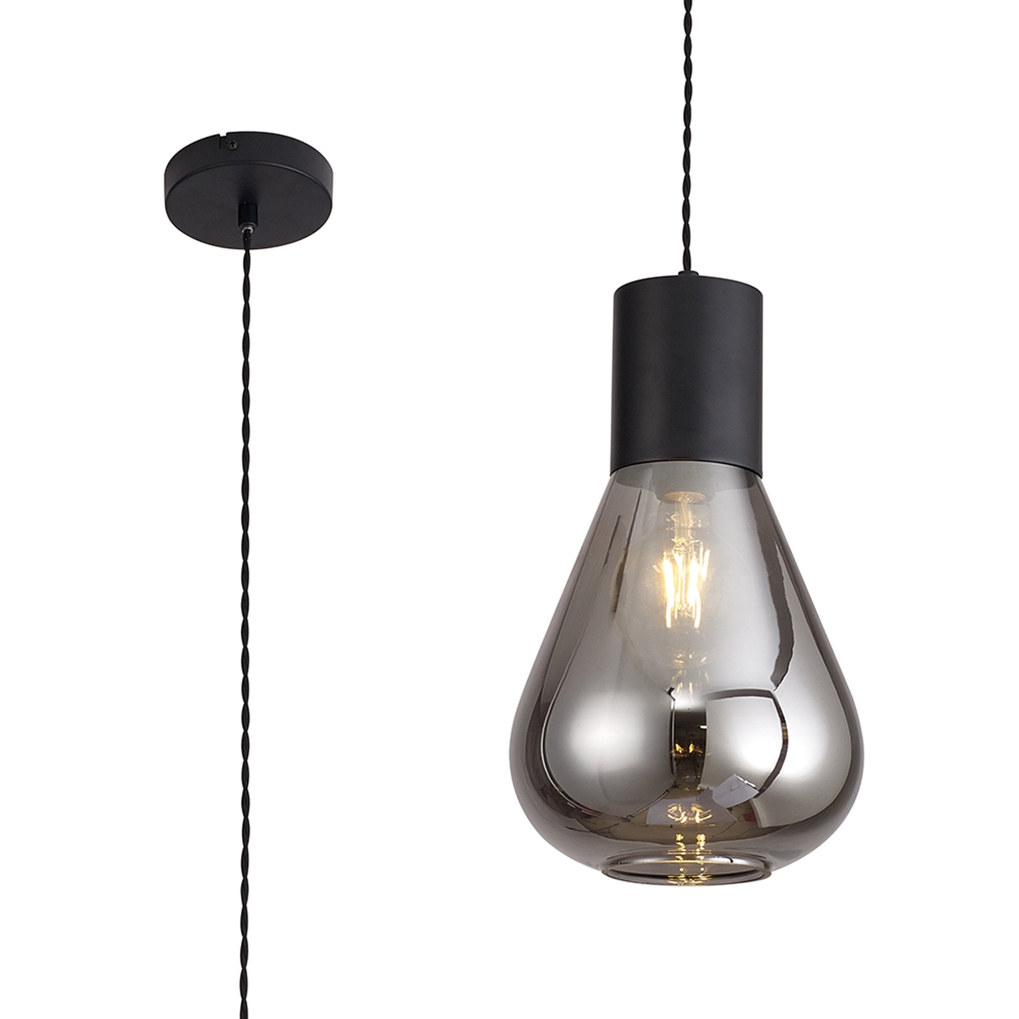 Fabula Maple Narrow Pendant - Satin Black & Smoke Plated Glass