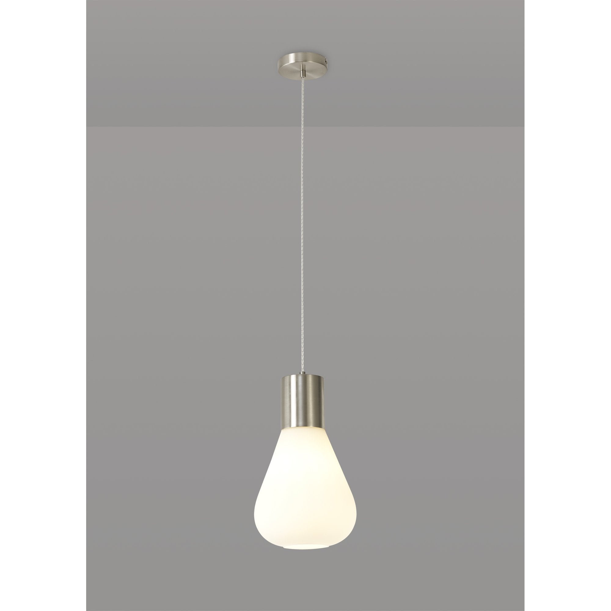 Fabula Maple Narrow Pendant - Satin Nickel & Opal Glass