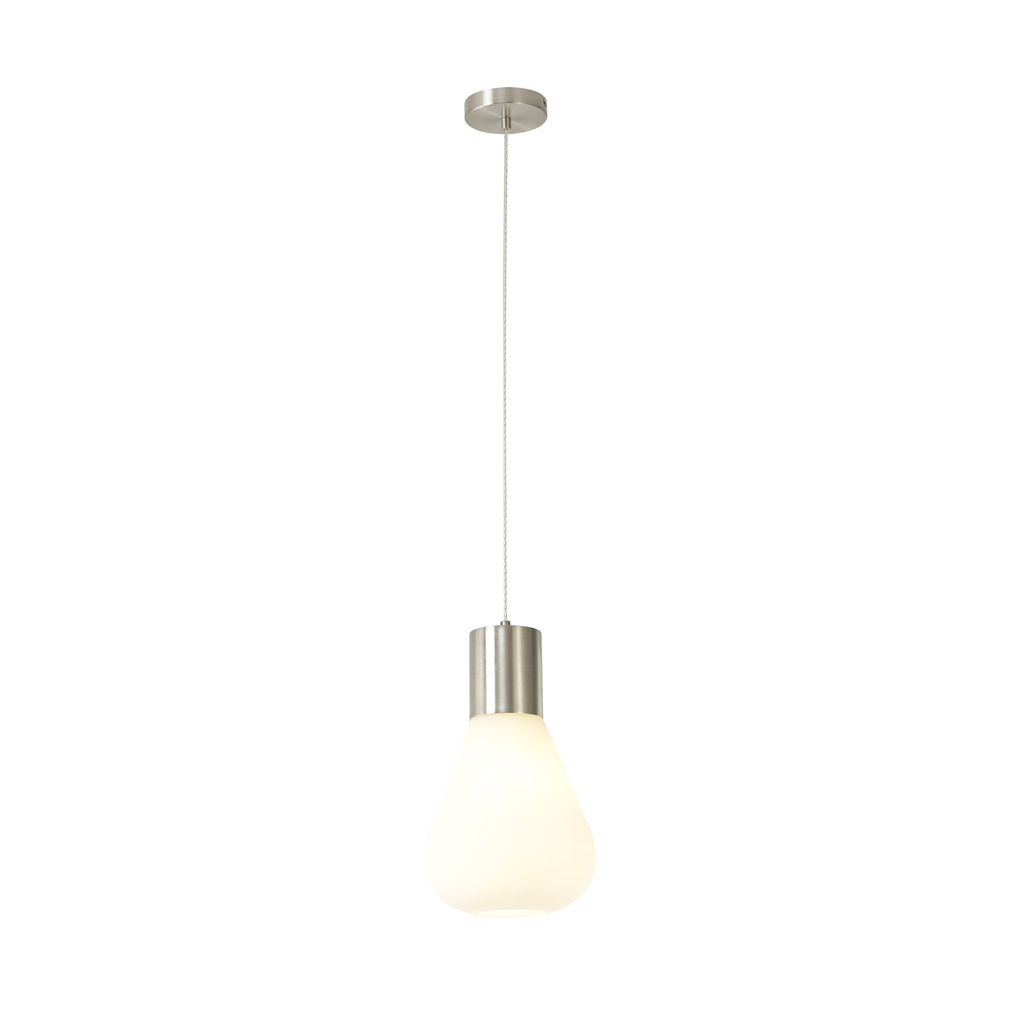 Fabula Maple Narrow Pendant - Satin Nickel & Opal Glass