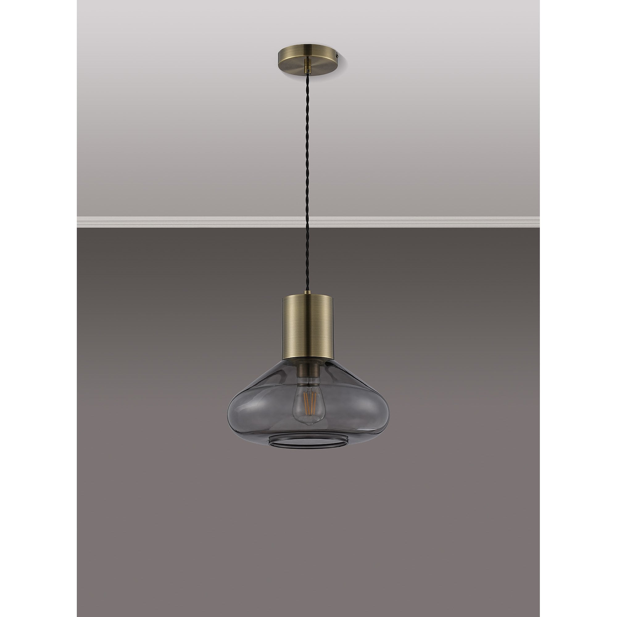 Fabula Maple Wide Pendant - Antique Brass & Inky Black Glass