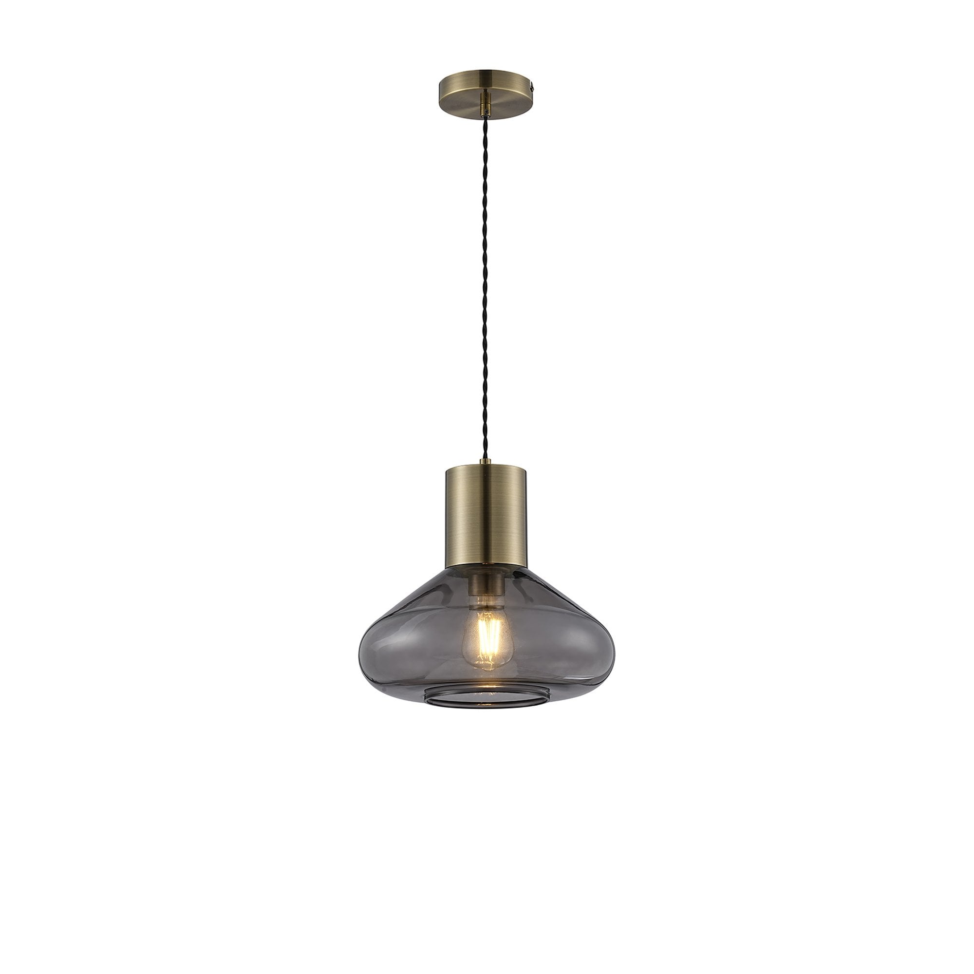 Fabula Maple Wide Pendant - Antique Brass & Inky Black Glass