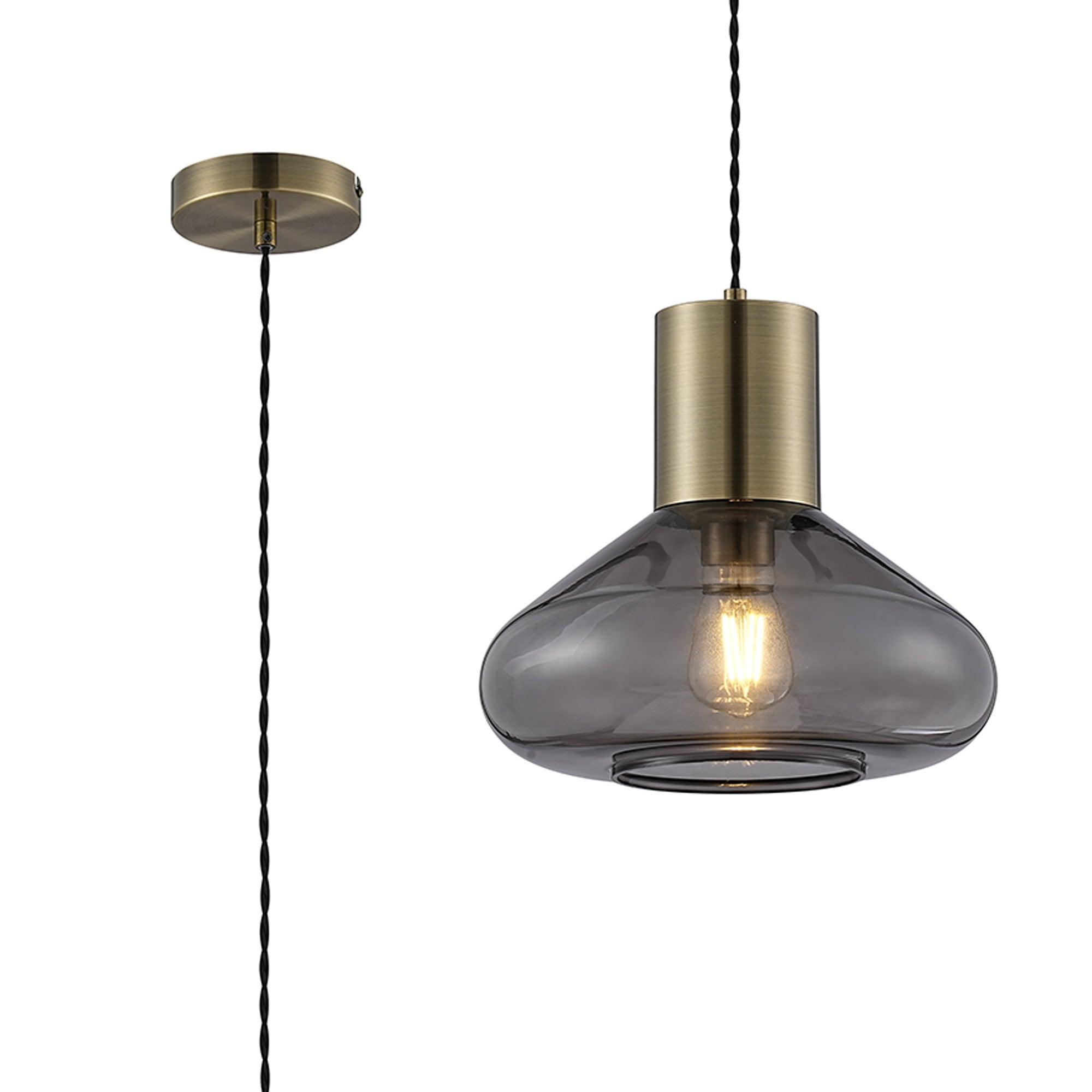 Fabula Maple Wide Pendant - Antique Brass & Inky Black Glass