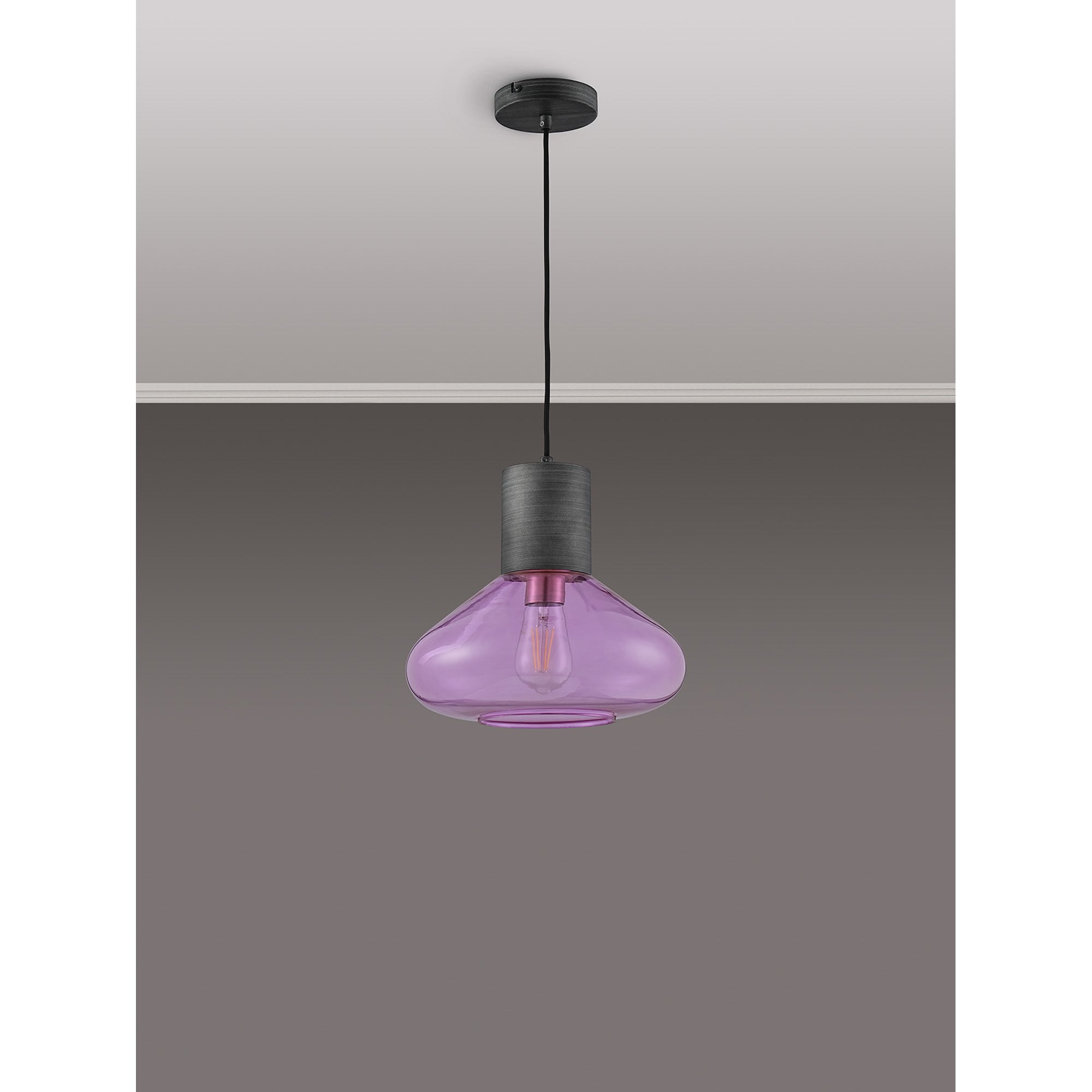 Fabula Maple Wide Pendant - Pewter & Lilac Glass