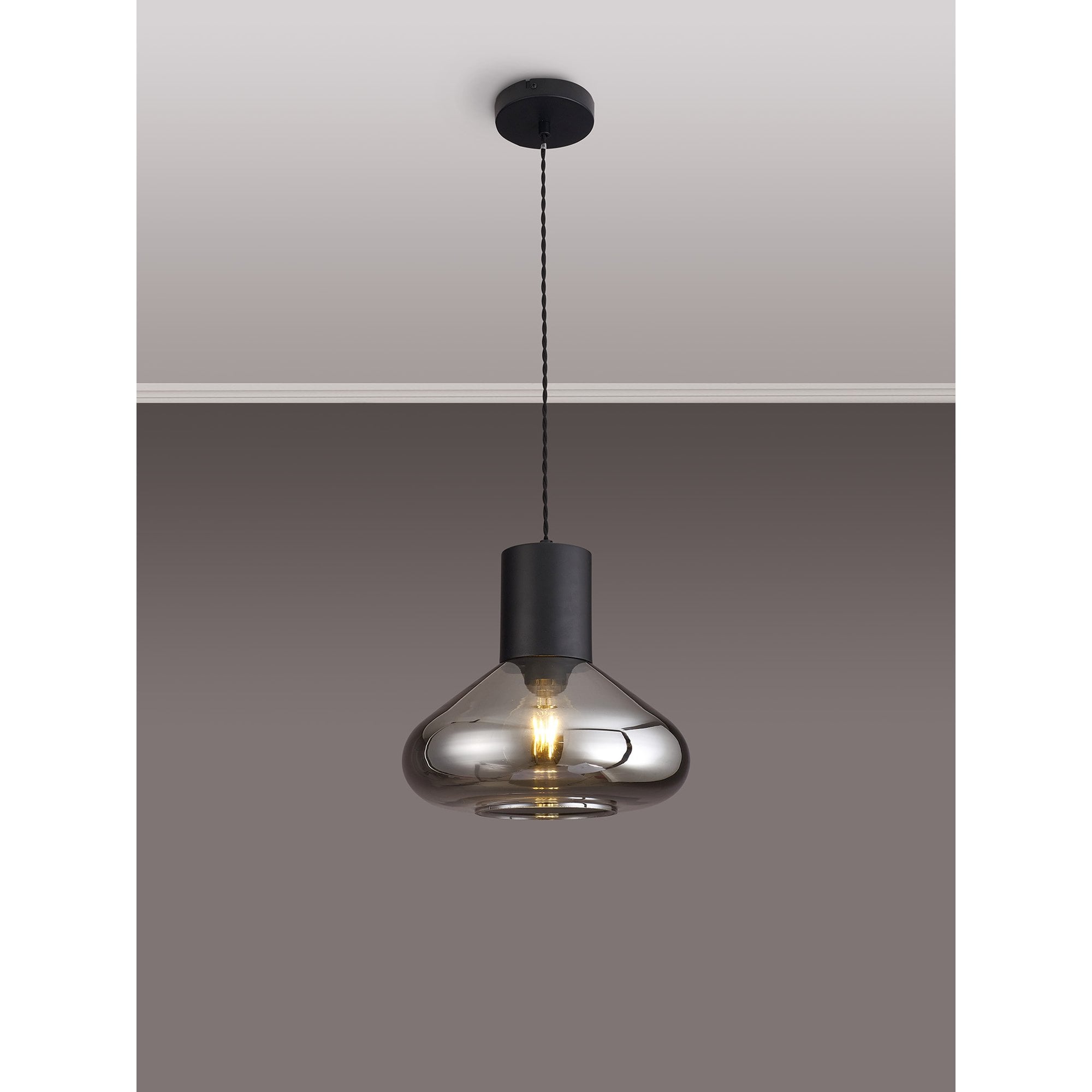 Fabula Maple Wide Pendant - Satin Black & Smoke Plated Glass