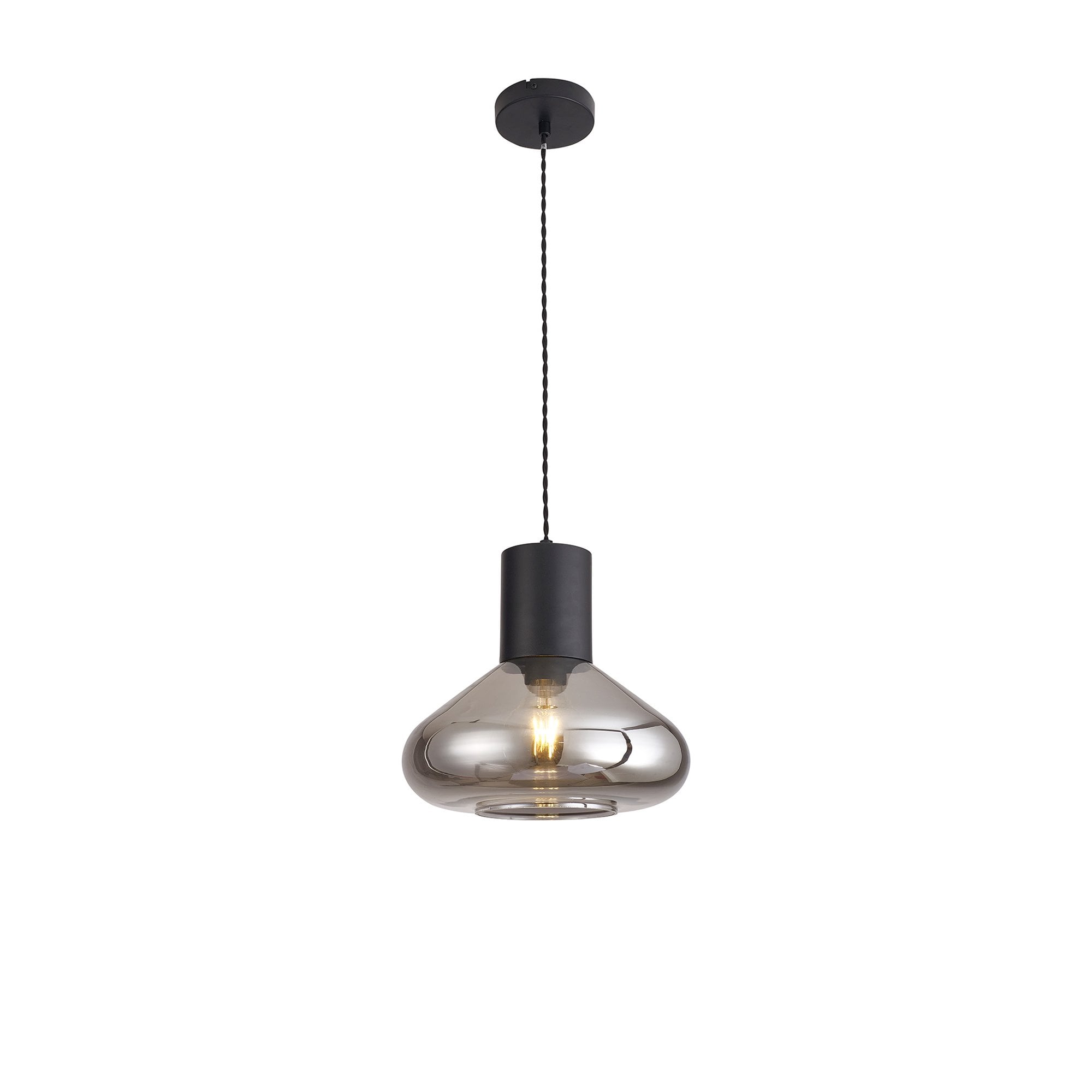 Fabula Maple Wide Pendant - Satin Black & Smoke Plated Glass
