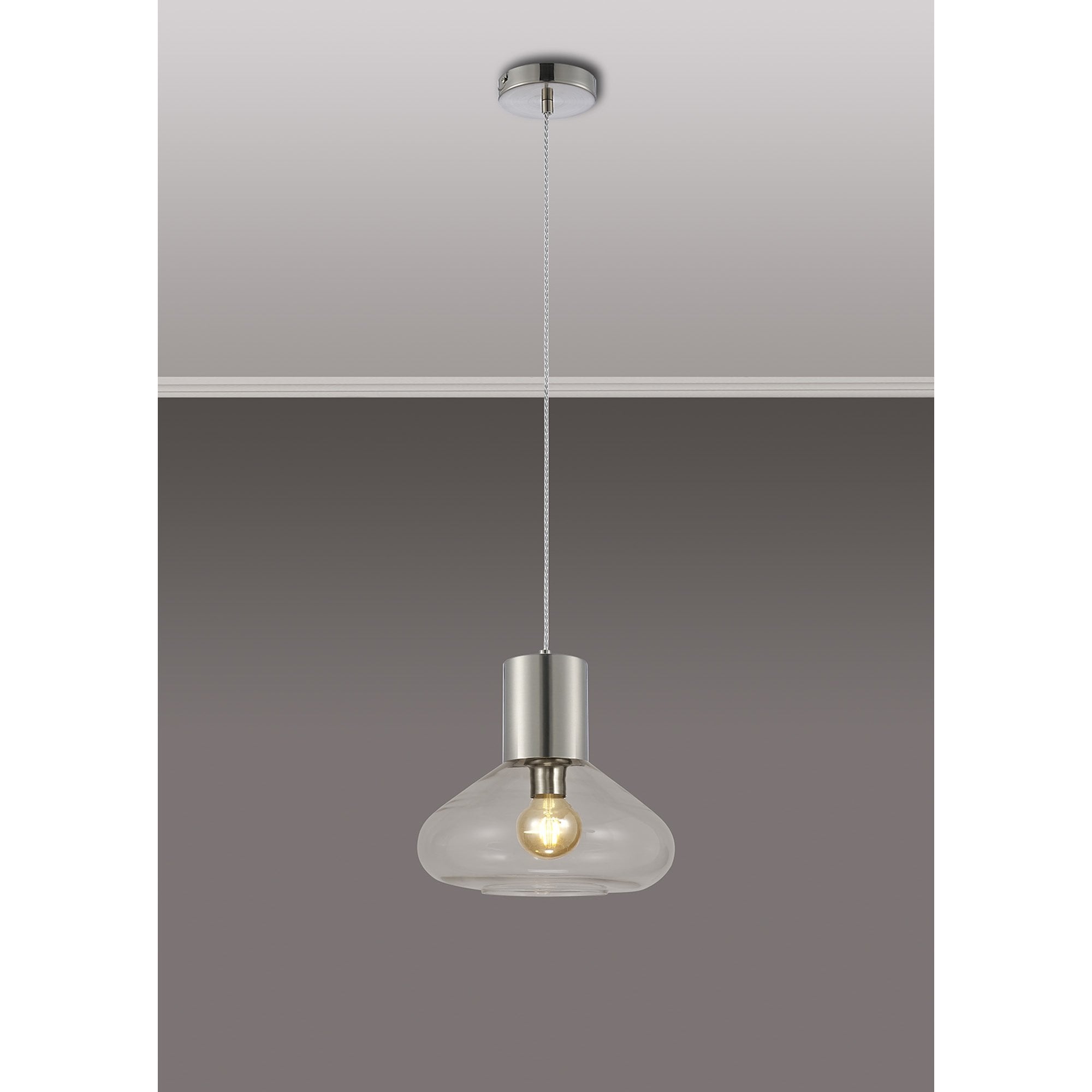 Fabula Maple Wide Pendant - Satin Nickel & Clear Glass