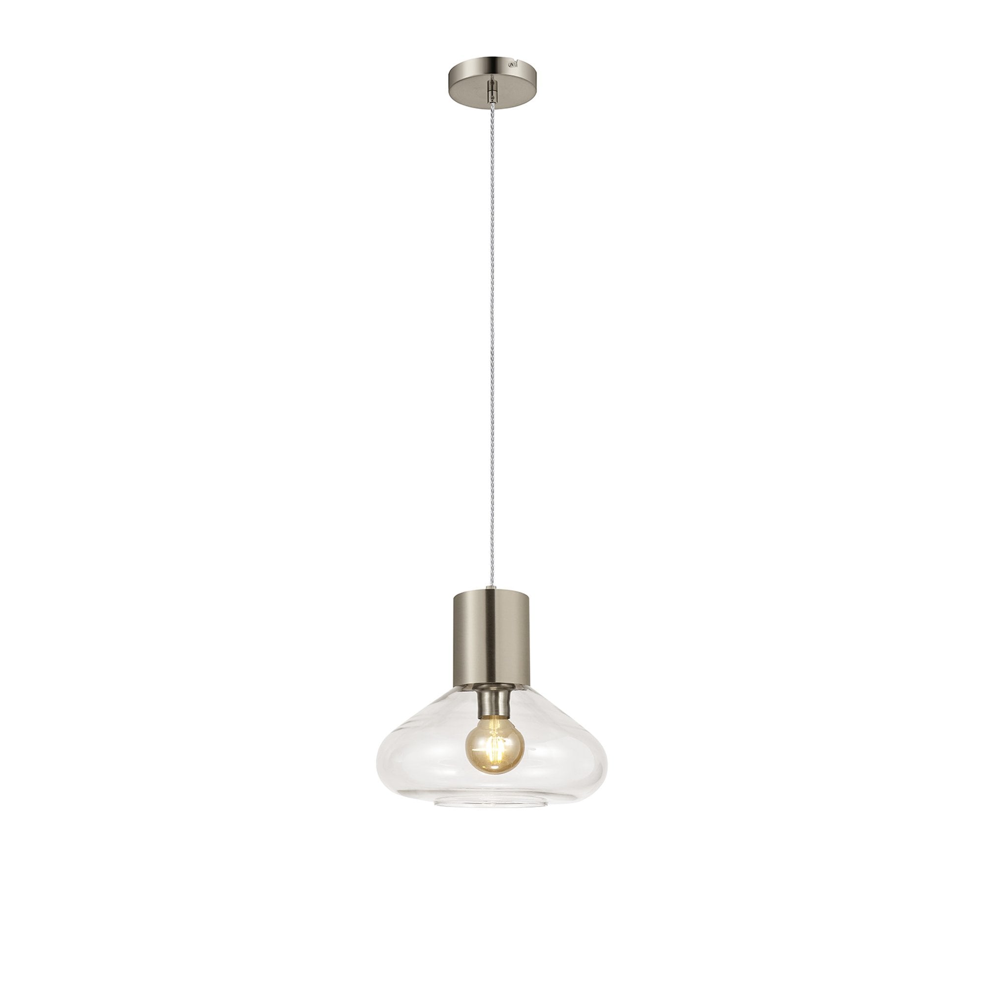 Fabula Maple Wide Pendant - Satin Nickel & Clear Glass