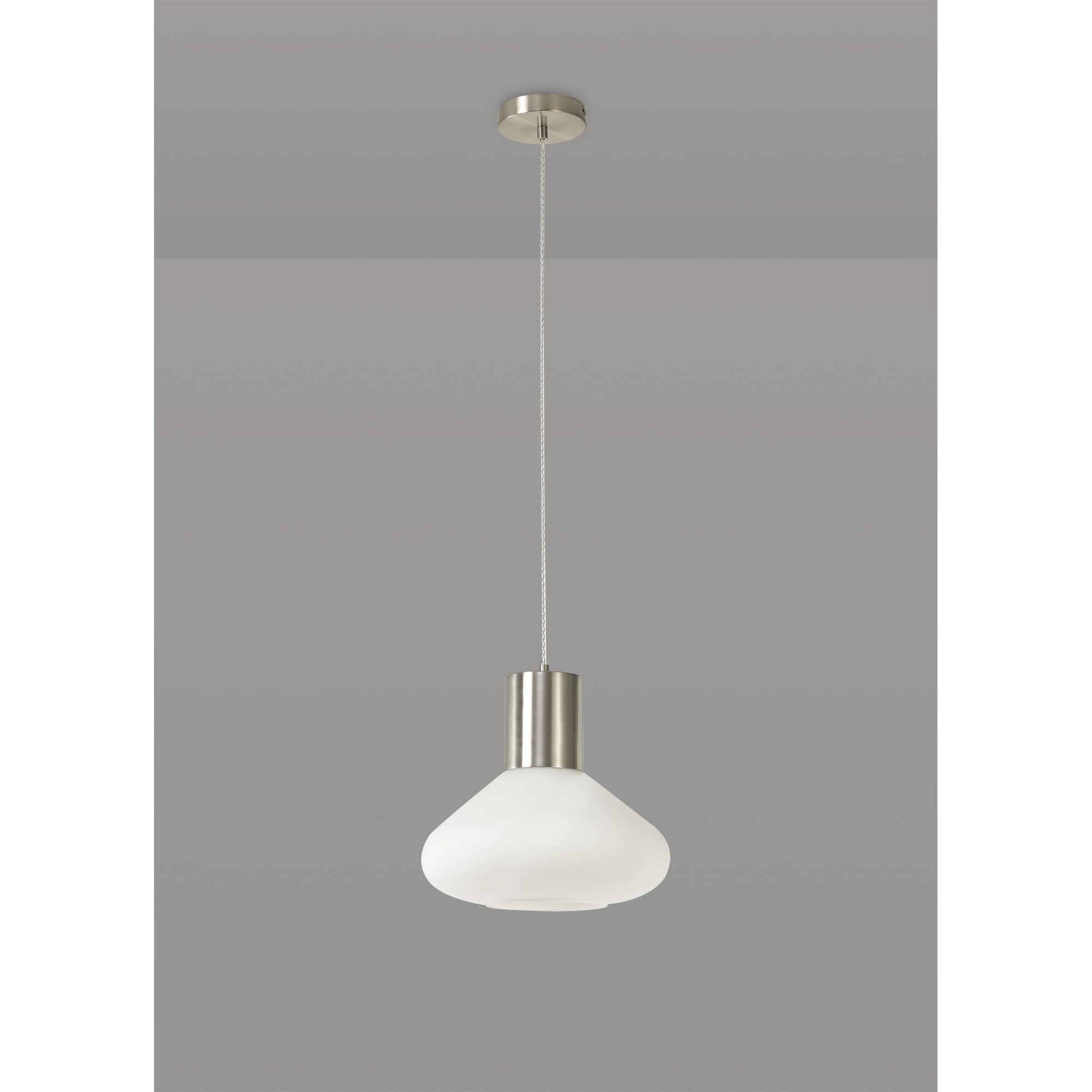 Fabula Maple Wide Pendant - Satin Nickel & Opal Glass