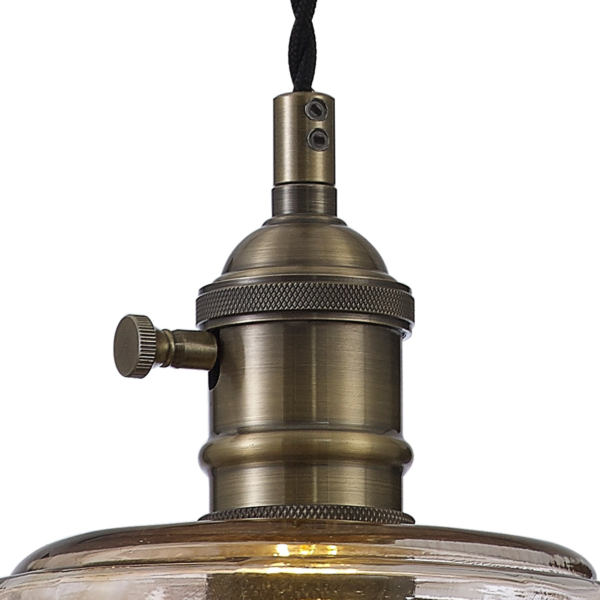 Fabula Merryhill Single Pendant - Antique Brass, Black Twisted Cable & Brown Bowl Glass
