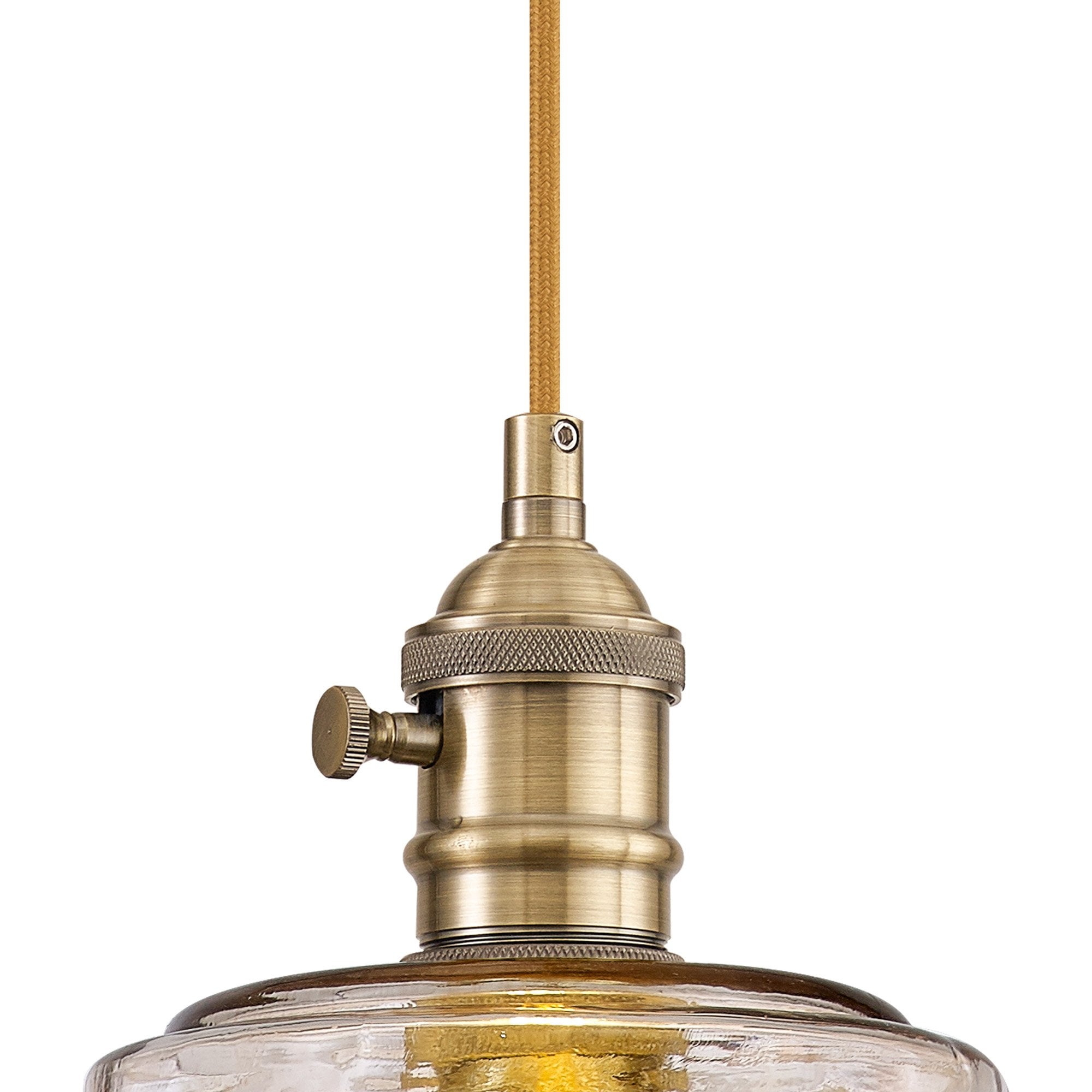 Fabula Merryhill Single Pendant - Antique Brass, Golden Brown Twisted Cable & Brown Bowl Glass