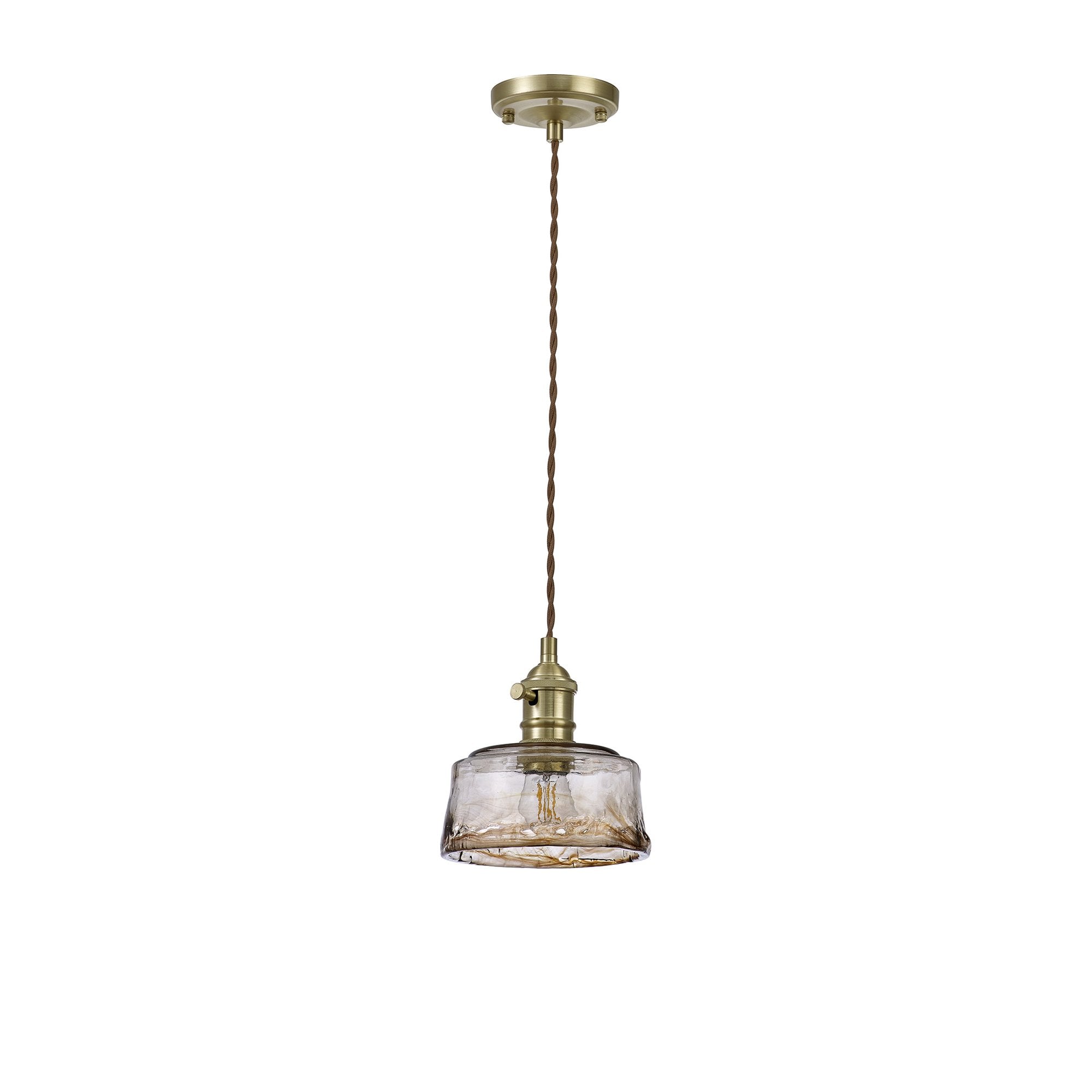 Fabula Merryhill Single Pendant - Brass, Pale Gold Twisted Cable & Brown Bowl Glass