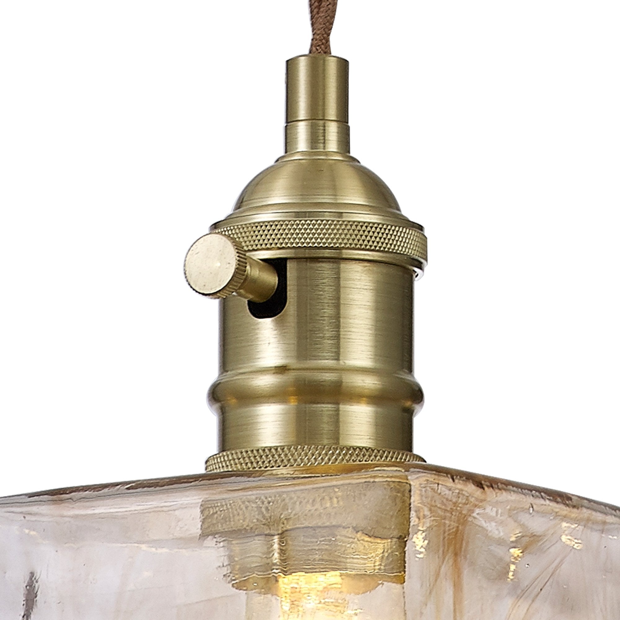 Fabula Merryhill Single Pendant - Brass, Pale Gold Twisted Cable & Brown Square Glass