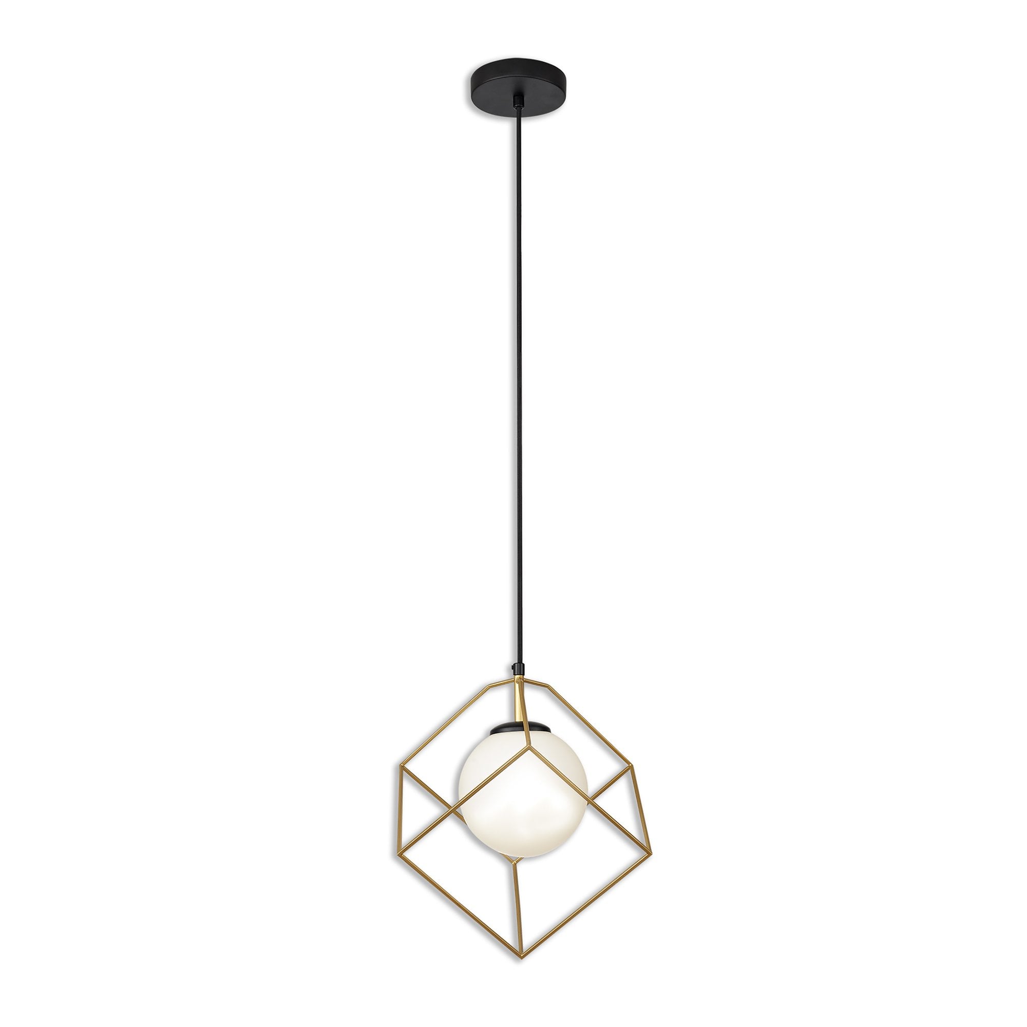 Fabula Newbury Single Adjustable Pendant - Matt Black & Painted Gold