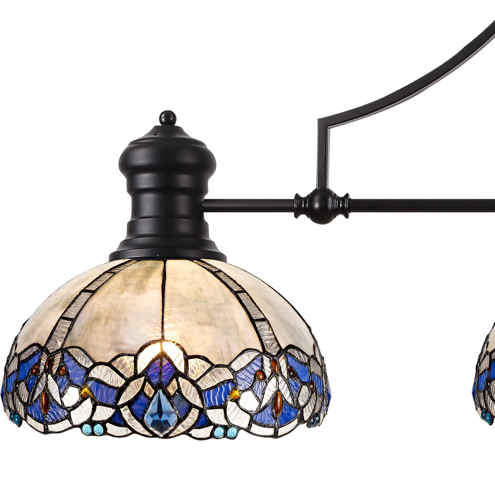 Fabula Newmans 3 Light Linear Pendant - 30cm Tiffany Shade - Matt Black & Blue