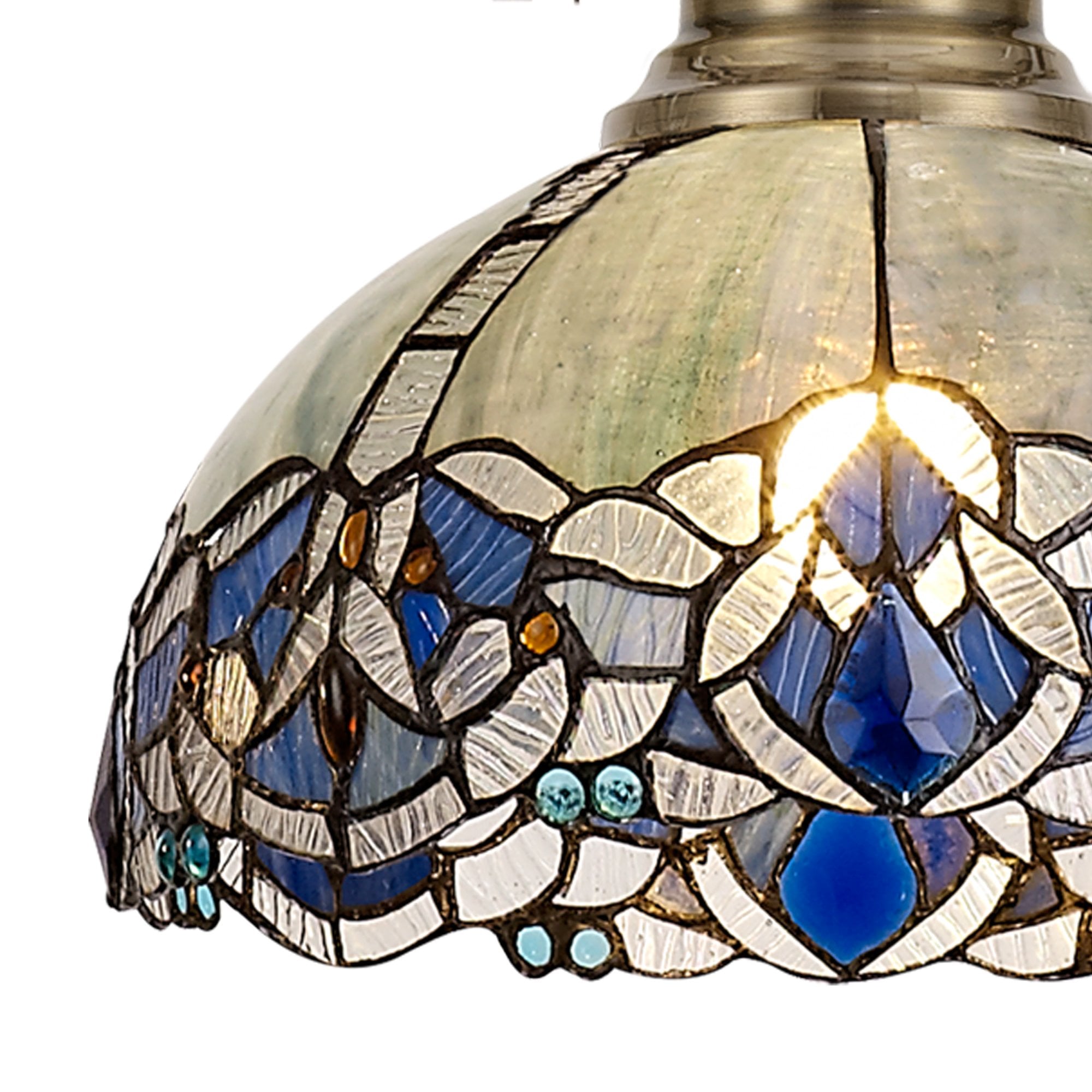 Fabula Newmans Single Pendant - 30cm Tiffany Shade - Antique Brass & Blue