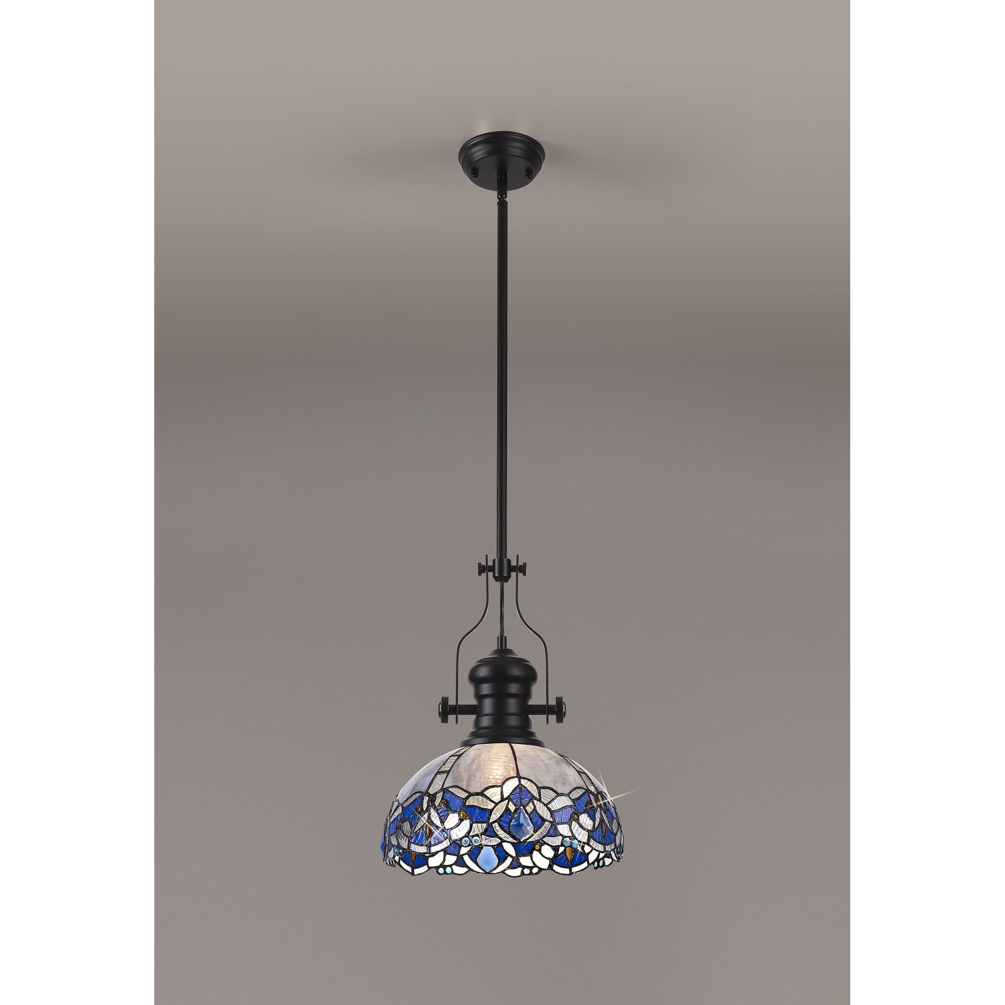 Fabula Newmans Single Pendant - 30cm Tiffany Shade - Matt Black & Blue