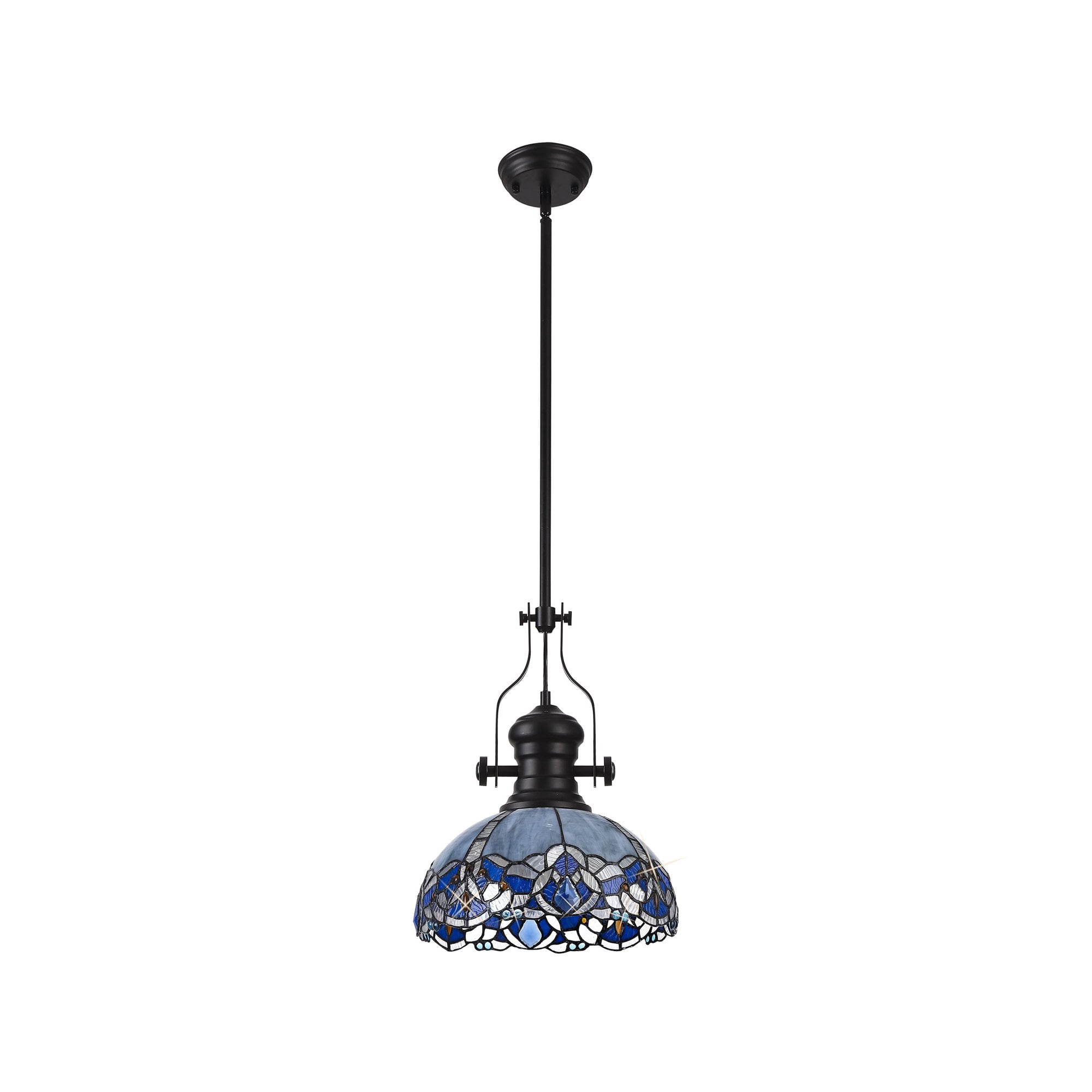 Fabula Newmans Single Pendant - 30cm Tiffany Shade - Matt Black & Blue