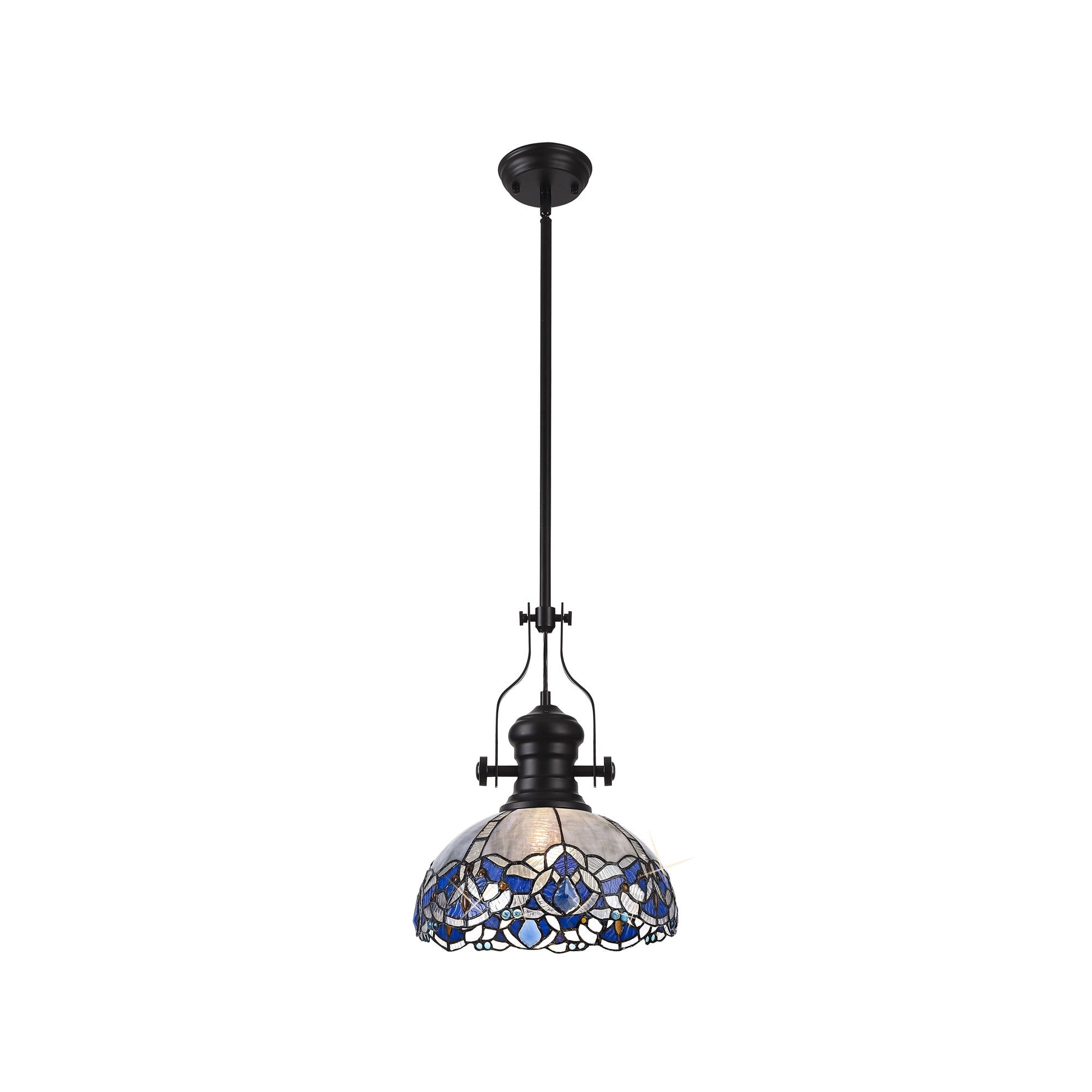 Fabula Newmans Single Pendant - 30cm Tiffany Shade - Matt Black & Blue