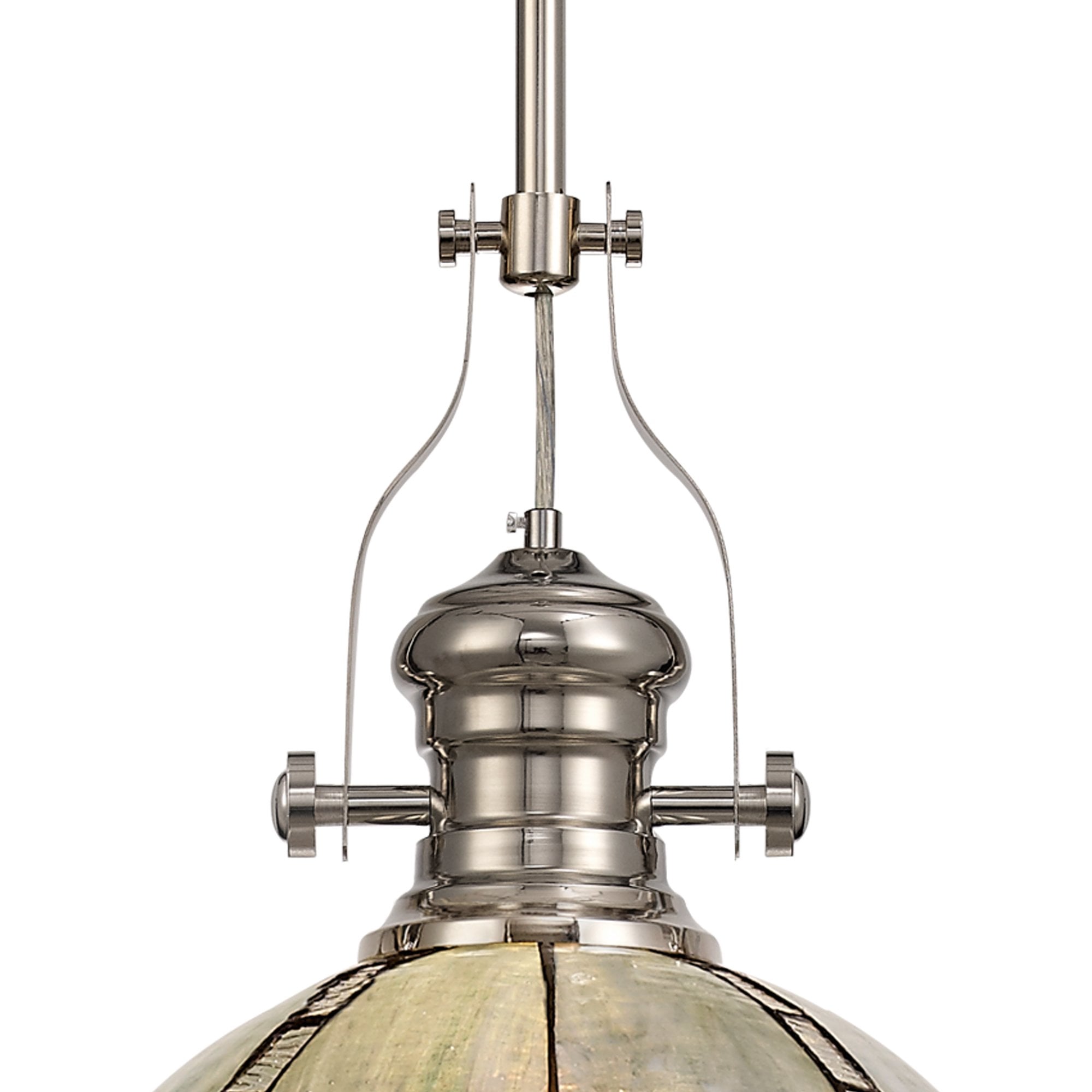 Fabula Newmans Single Pendant - 30cm Tiffany Shade - Polished Nickel & Blue