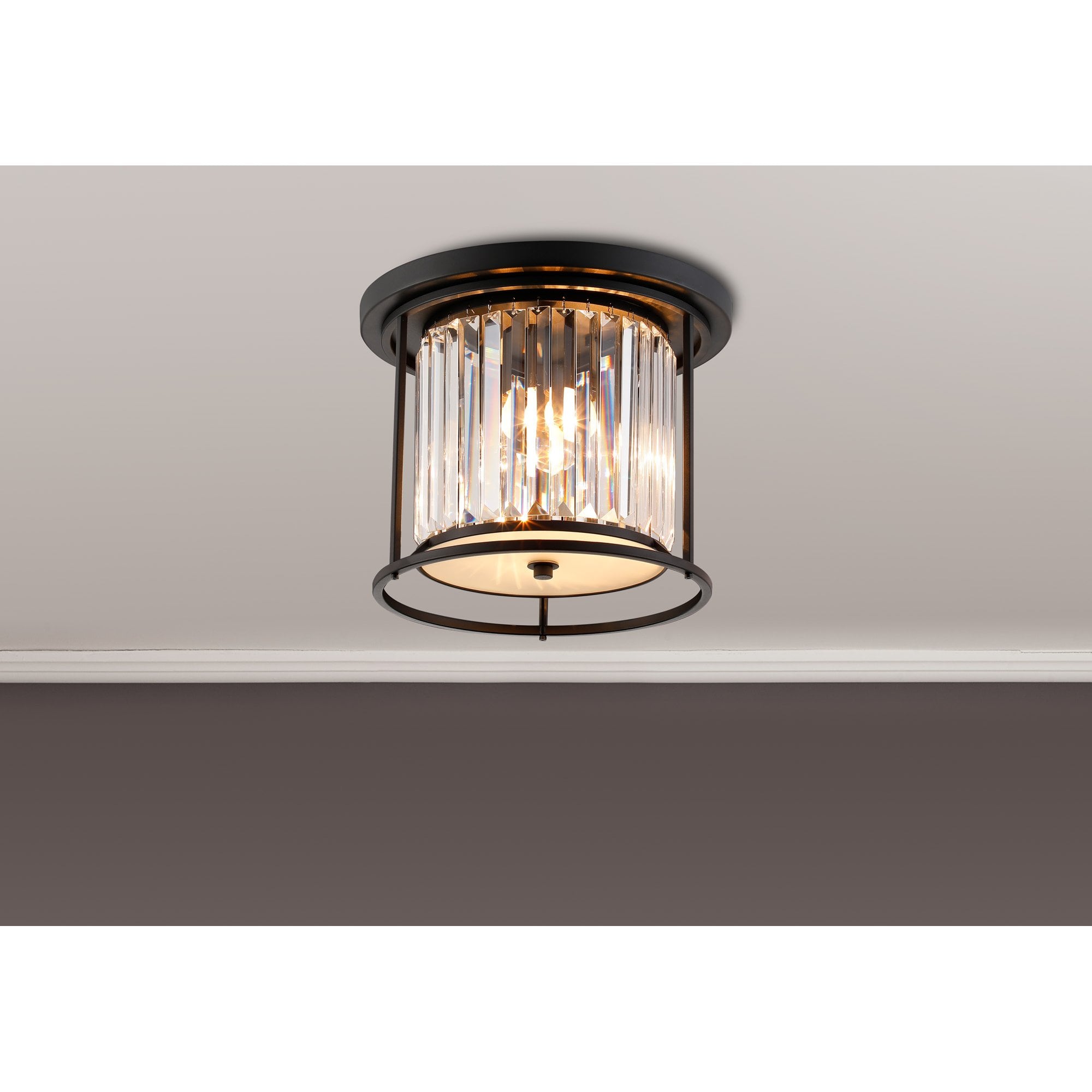 Fabula Oakhurst 3 Light Flush Light - Satin Black & Clear Glass