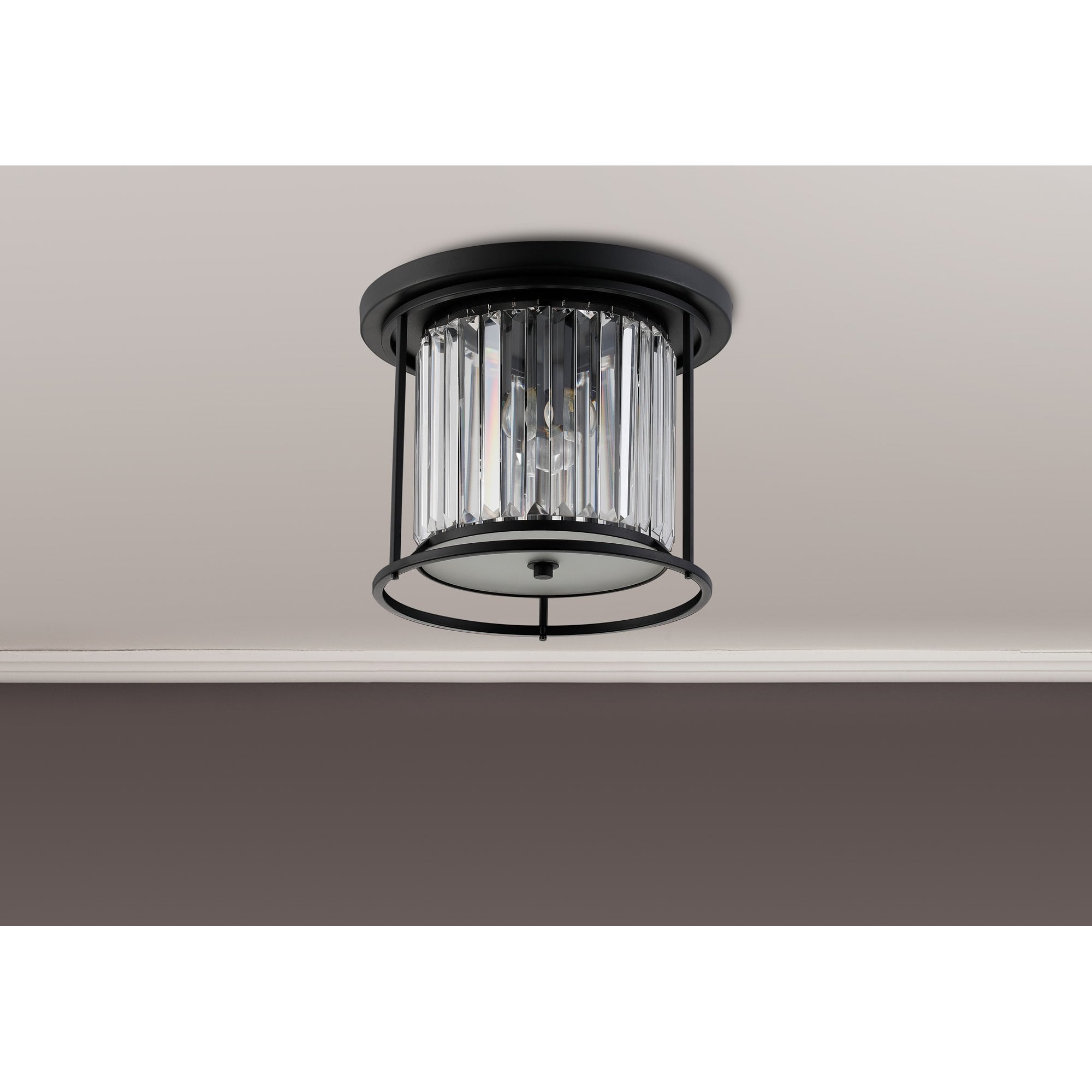 Fabula Oakhurst 3 Light Flush Light - Satin Black & Clear Glass