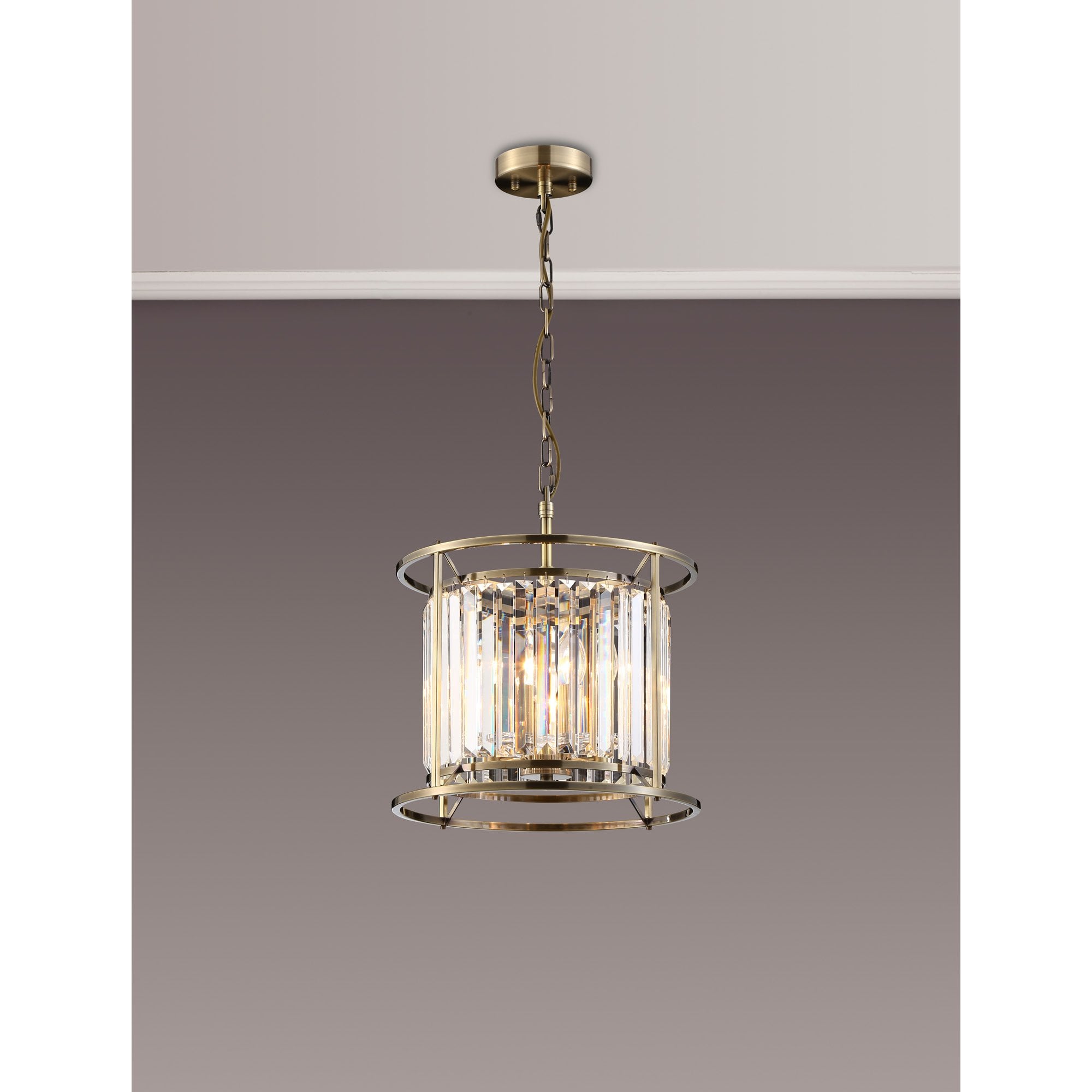 Fabula Oakhurst 3 Light Pendant/Semi-Flush Light - Antique Brass & Clear Glass