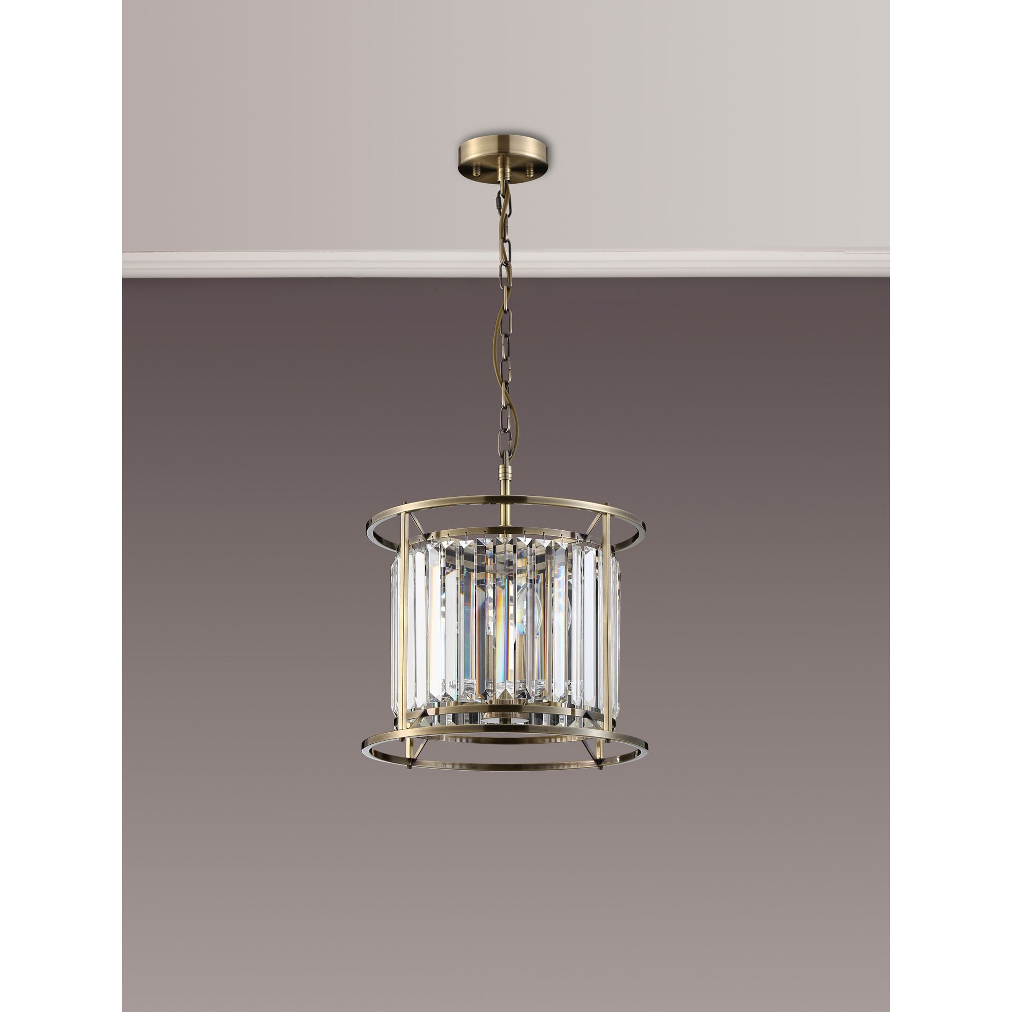 Fabula Oakhurst 3 Light Pendant/Semi-Flush Light - Antique Brass & Clear Glass