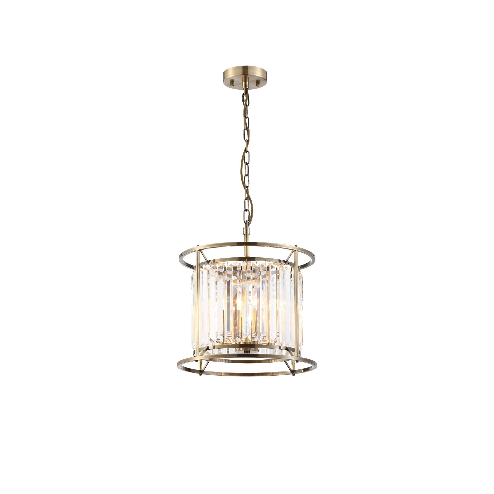 Fabula Oakhurst 3 Light Pendant/Semi-Flush Light - Antique Brass & Clear Glass