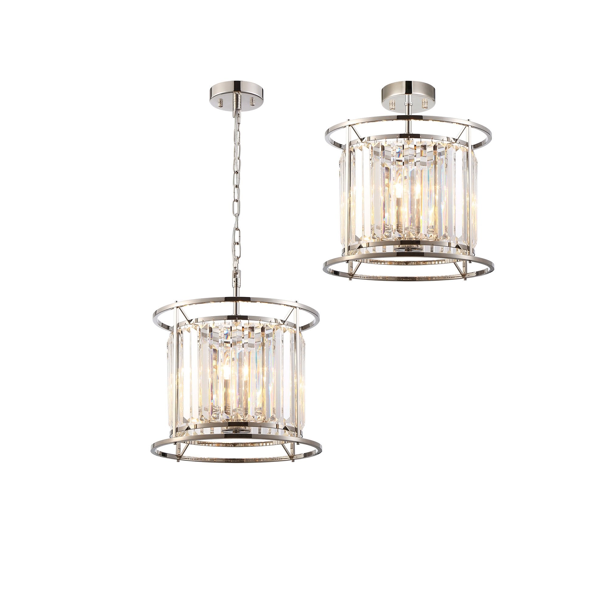Fabula Oakhurst 3 Light Pendant/Semi-Flush Light - Polished Nickel & Clear Glass