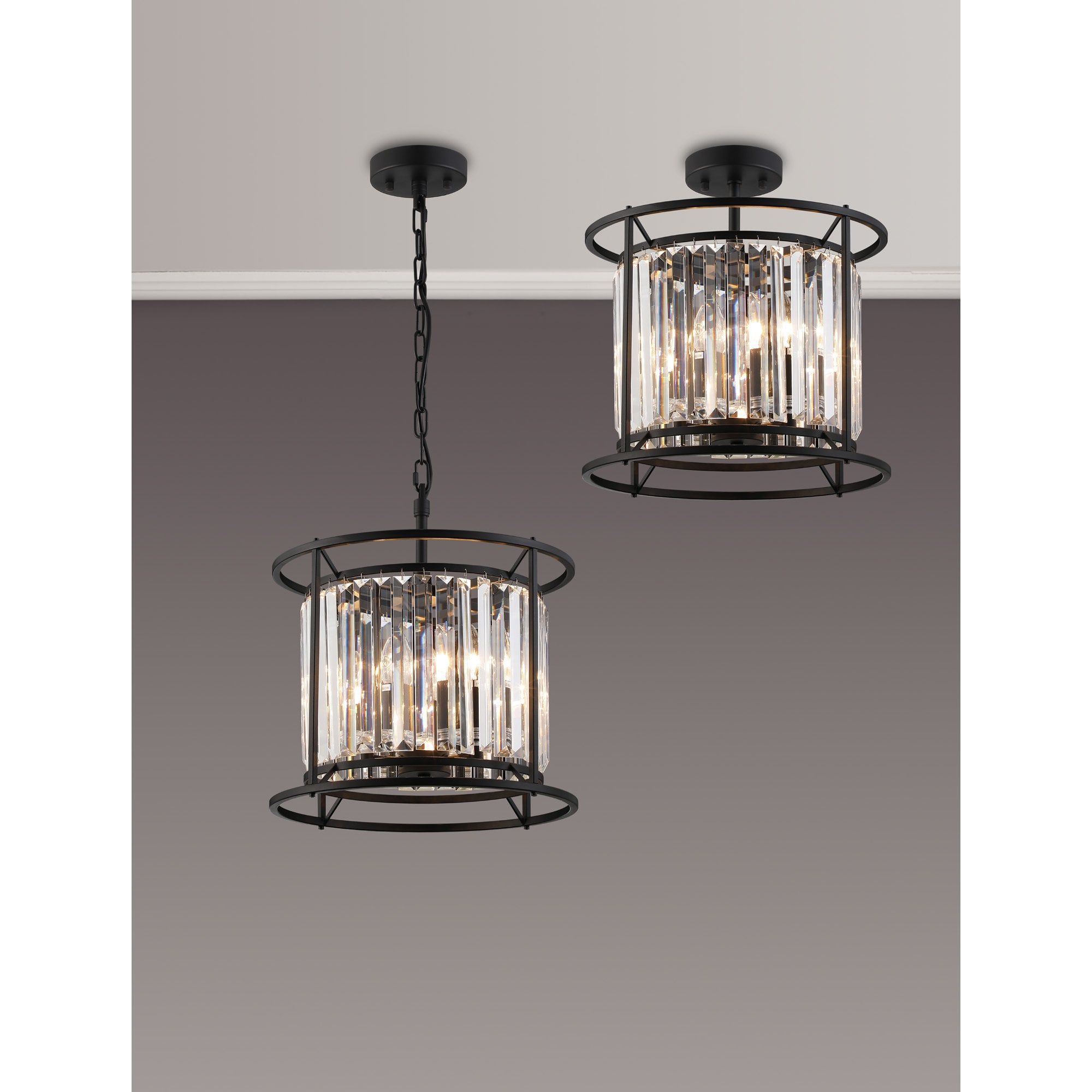 Fabula Oakhurst 3 Light Pendant/Semi-Flush Light - Satin Black & Clear Glass