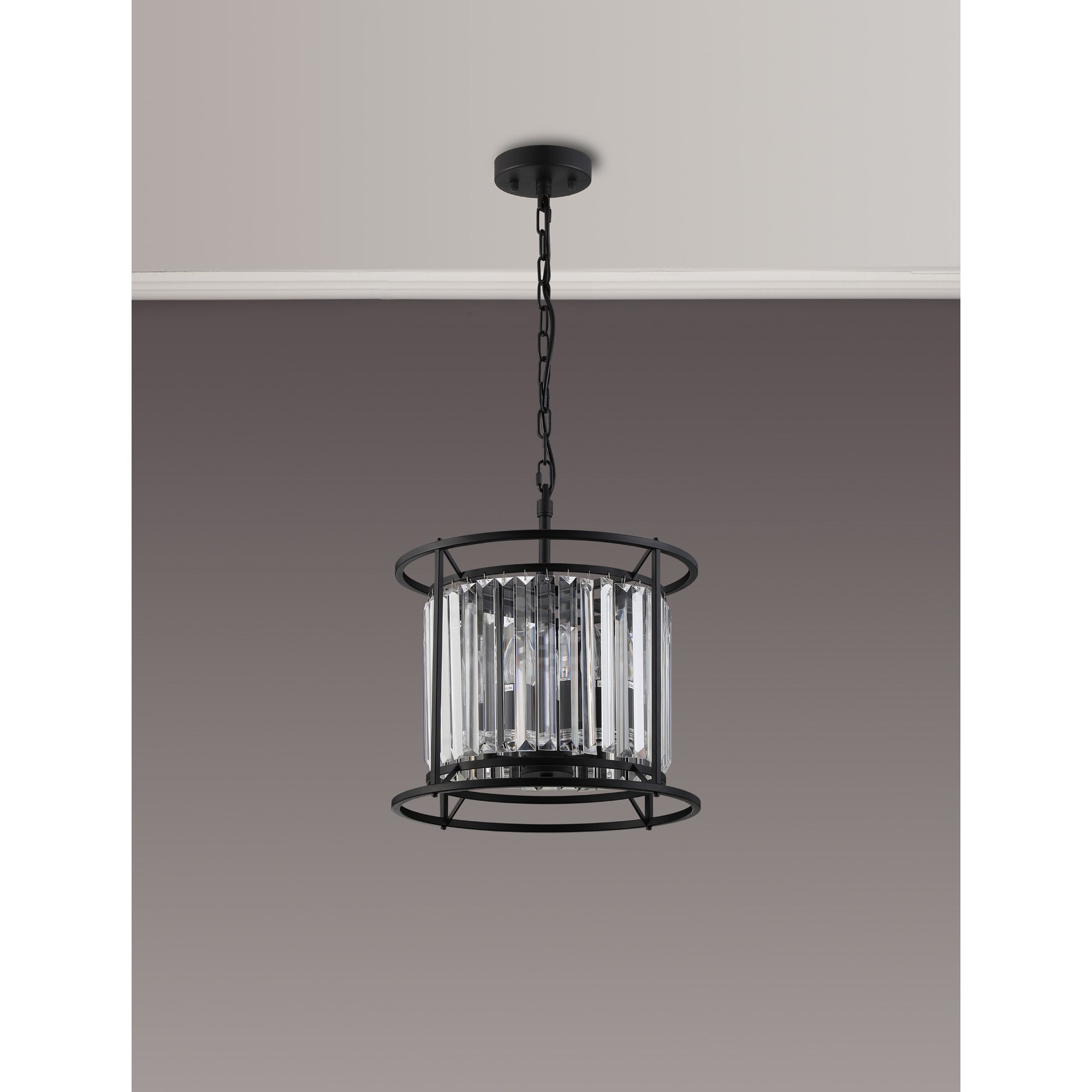Fabula Oakhurst 3 Light Pendant/Semi-Flush Light - Satin Black & Clear Glass