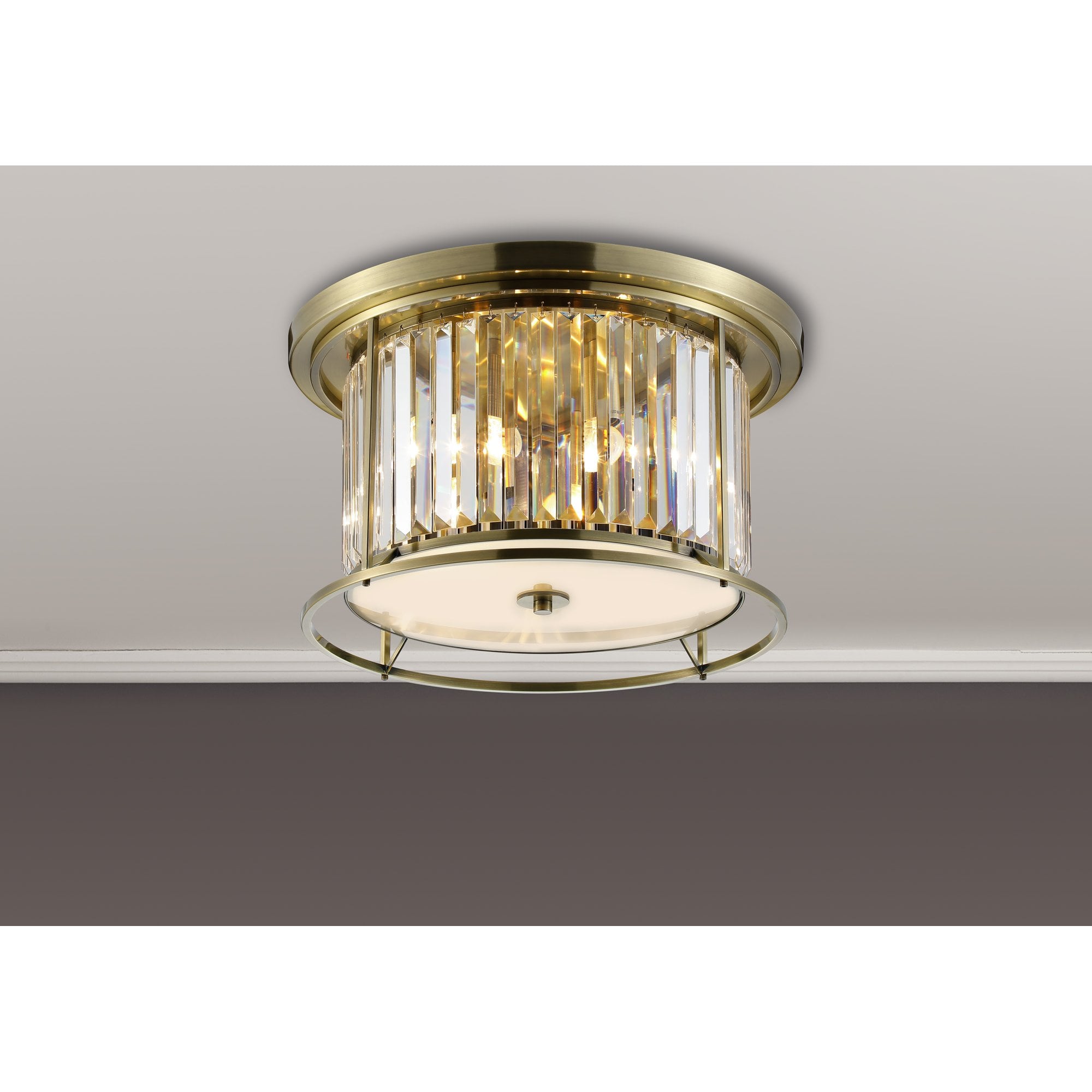 Fabula Oakhurst 4 Light Flush Light - Antique Brass & Clear Glass