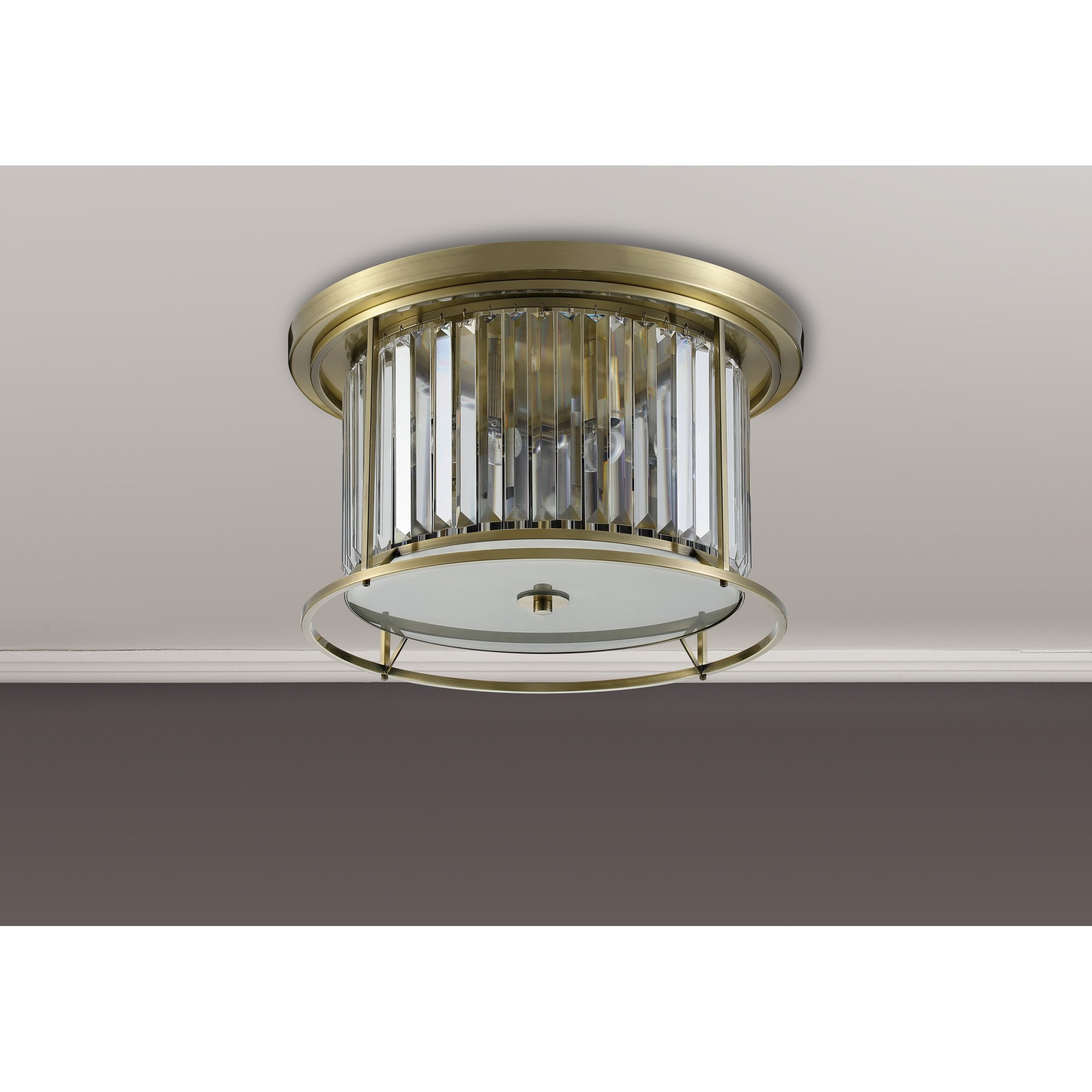 Fabula Oakhurst 4 Light Flush Light - Antique Brass & Clear Glass