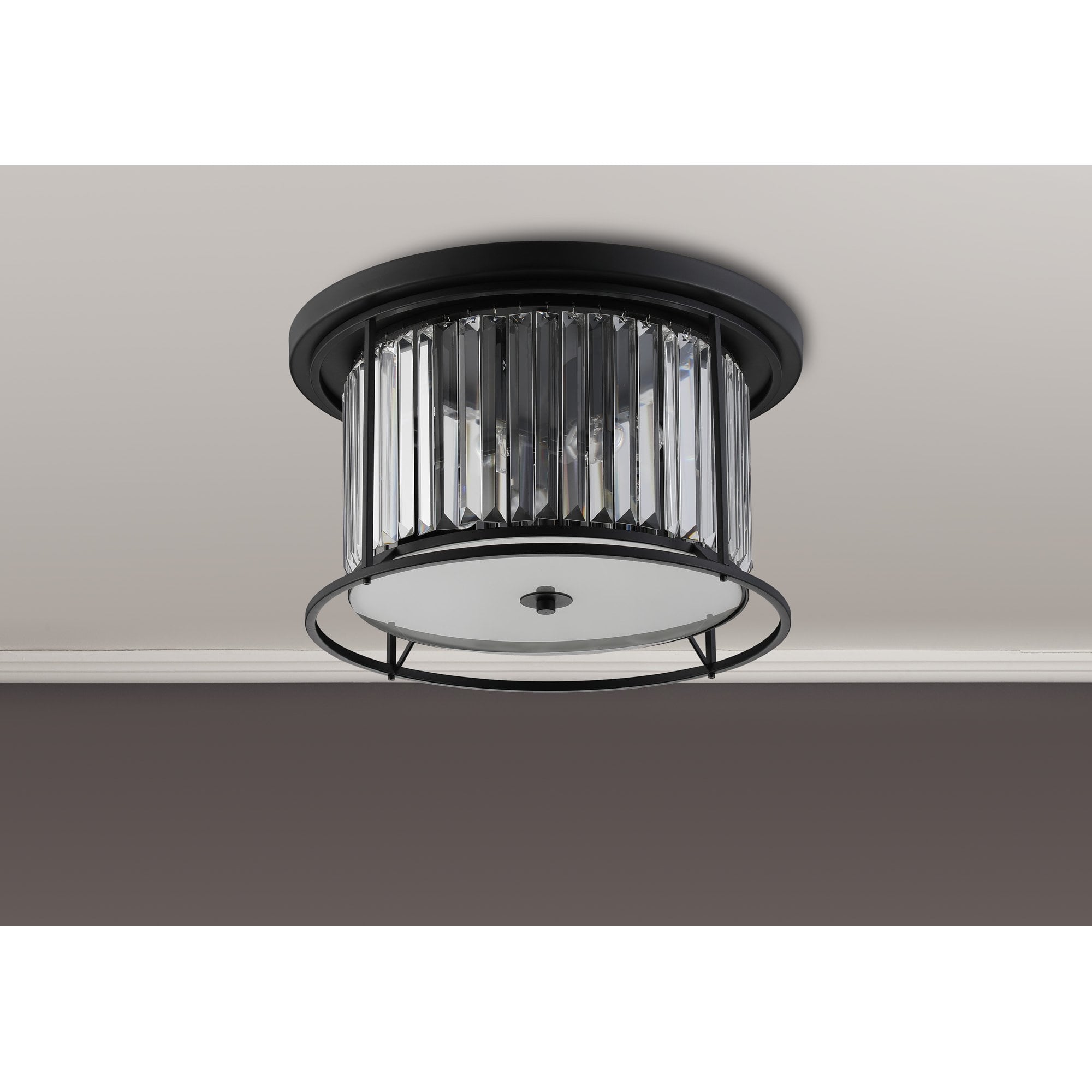 Fabula Oakhurst 4 Light Flush Light - Satin Black & Clear Glass