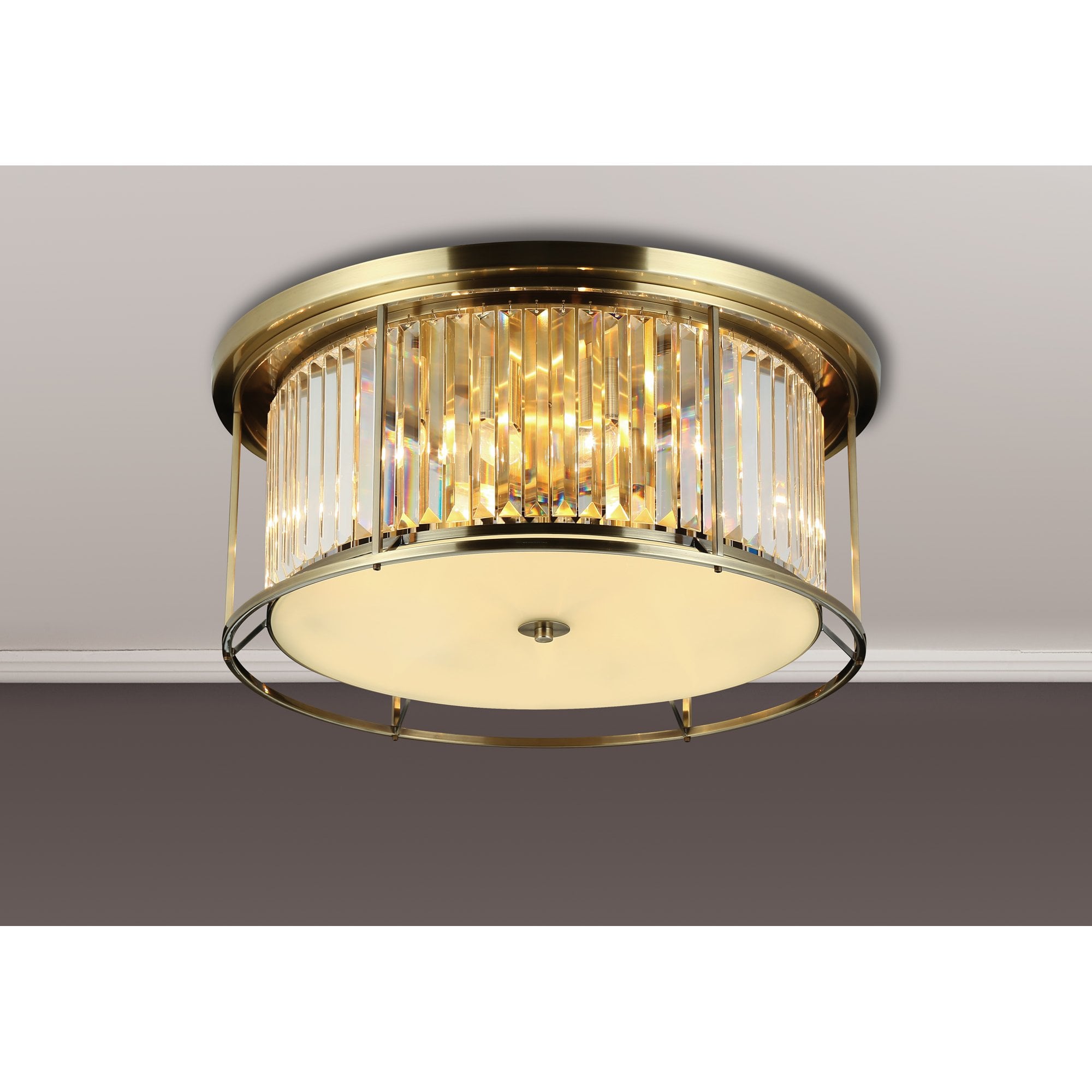 Fabula Oakhurst 6 Light Flush Light - Antique Brass & Clear Glass