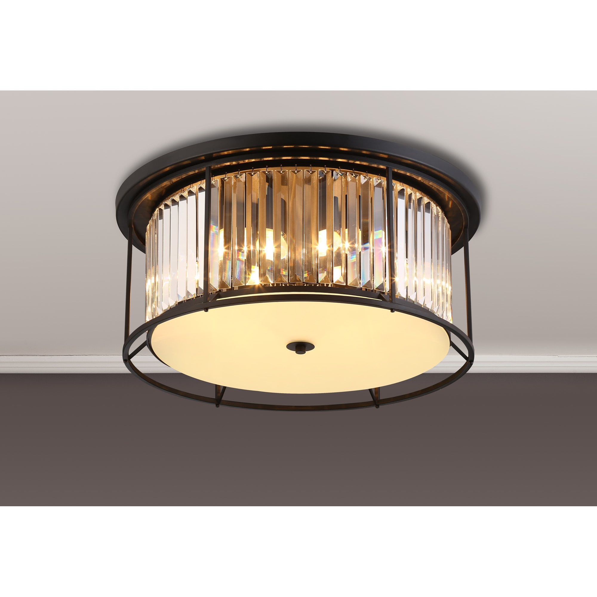 Fabula Oakhurst 6 Light Flush Light - Satin Black & Clear Glass