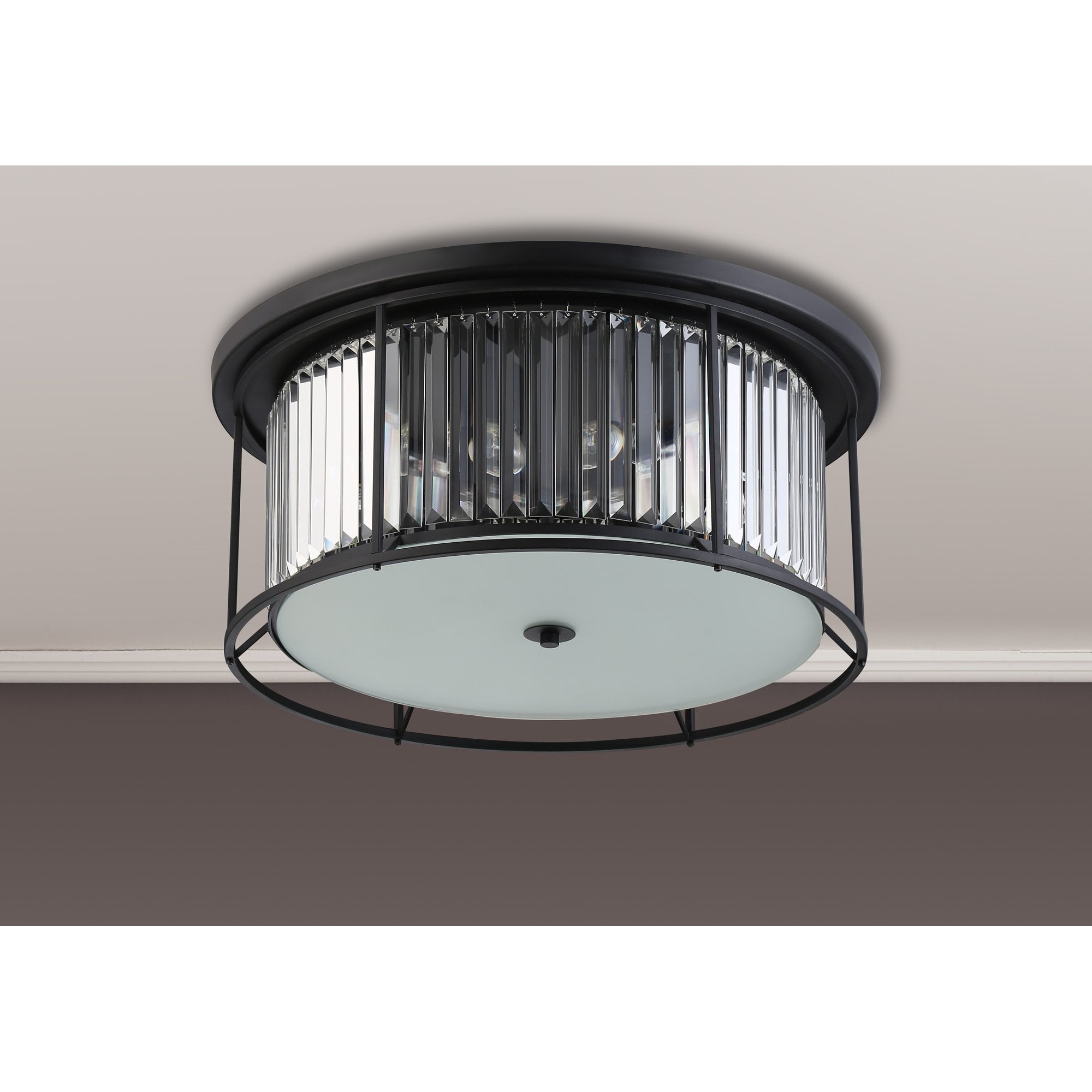 Fabula Oakhurst 6 Light Flush Light - Satin Black & Clear Glass