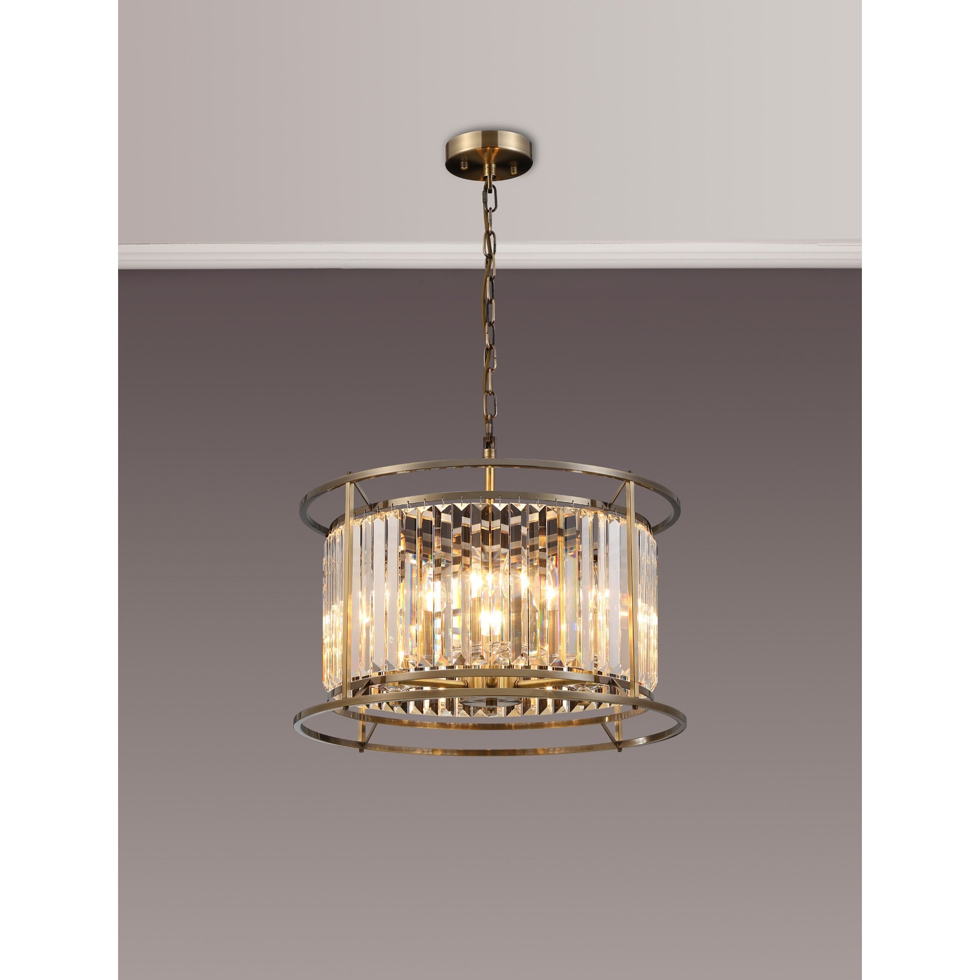 Fabula Oakhurst 6 Light Pendant/Semi-Flush Light - Antique Brass & Clear Glass