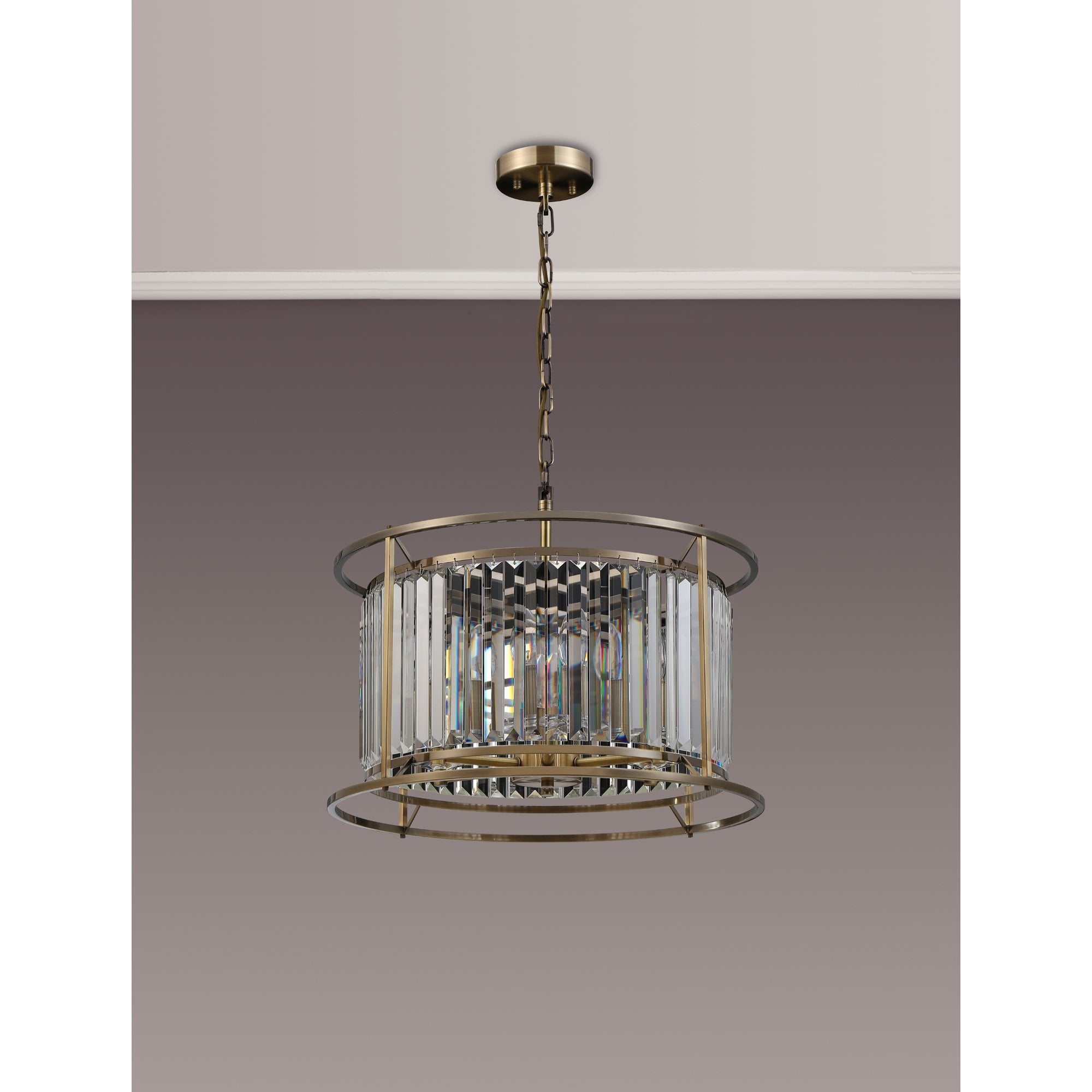 Fabula Oakhurst 6 Light Pendant/Semi-Flush Light - Antique Brass & Clear Glass