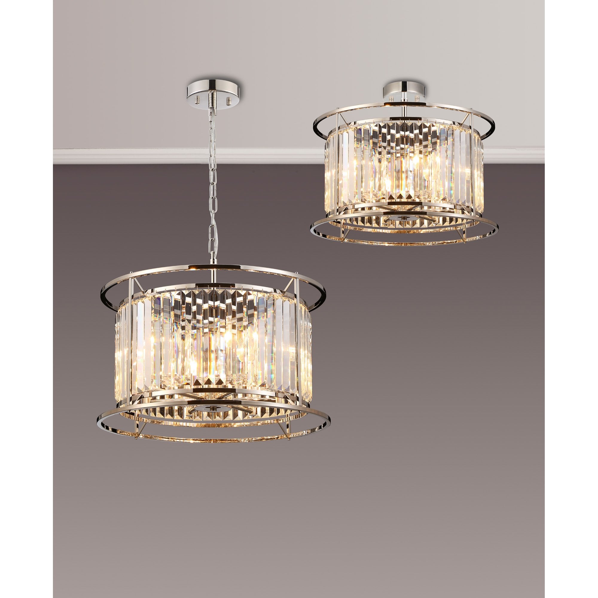 Fabula Oakhurst 6 Light Pendant/Semi-Flush Light - Polished Nickel & Clear Glass