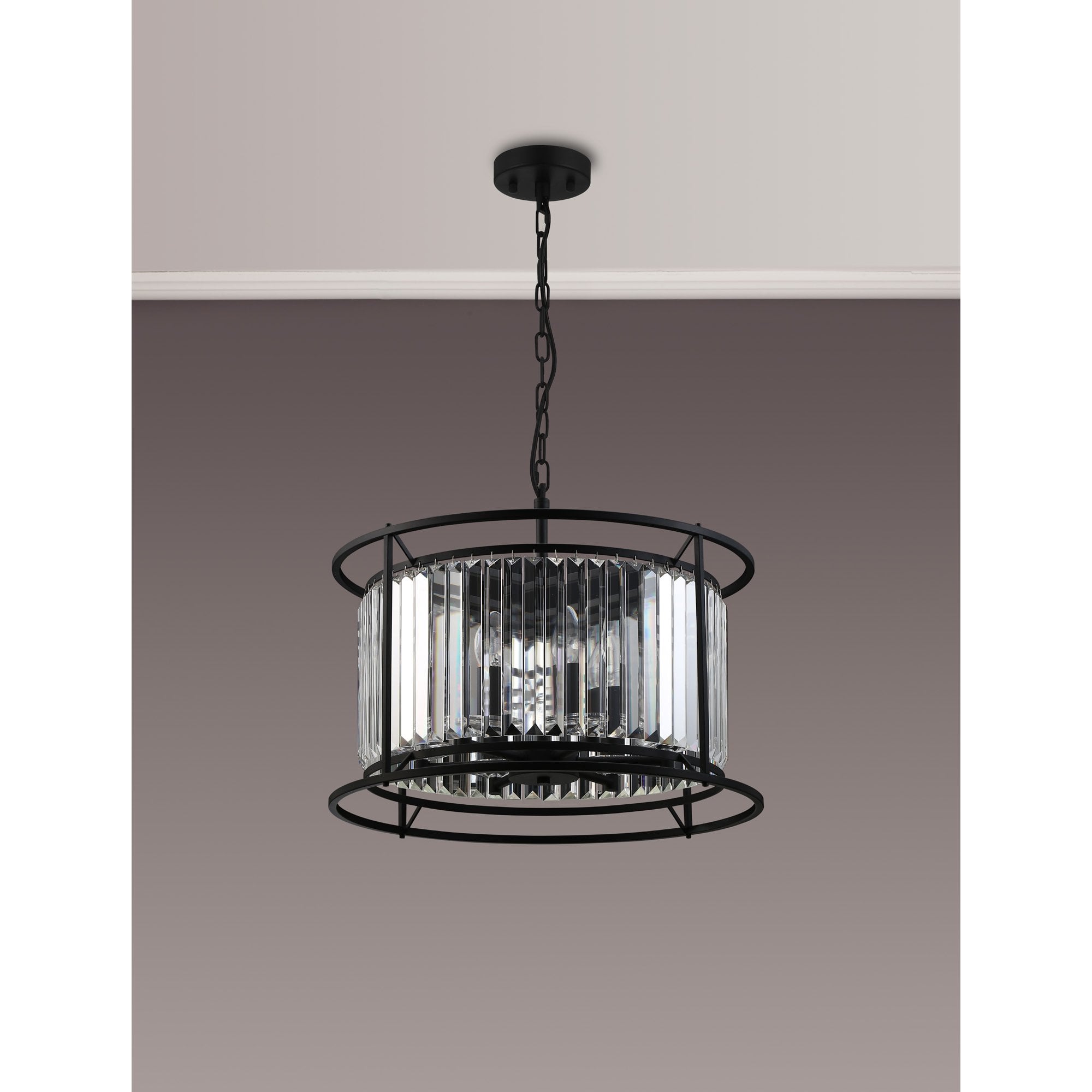 Fabula Oakhurst 6 Light Pendant/Semi-Flush Light - Satin Black & Clear Glass